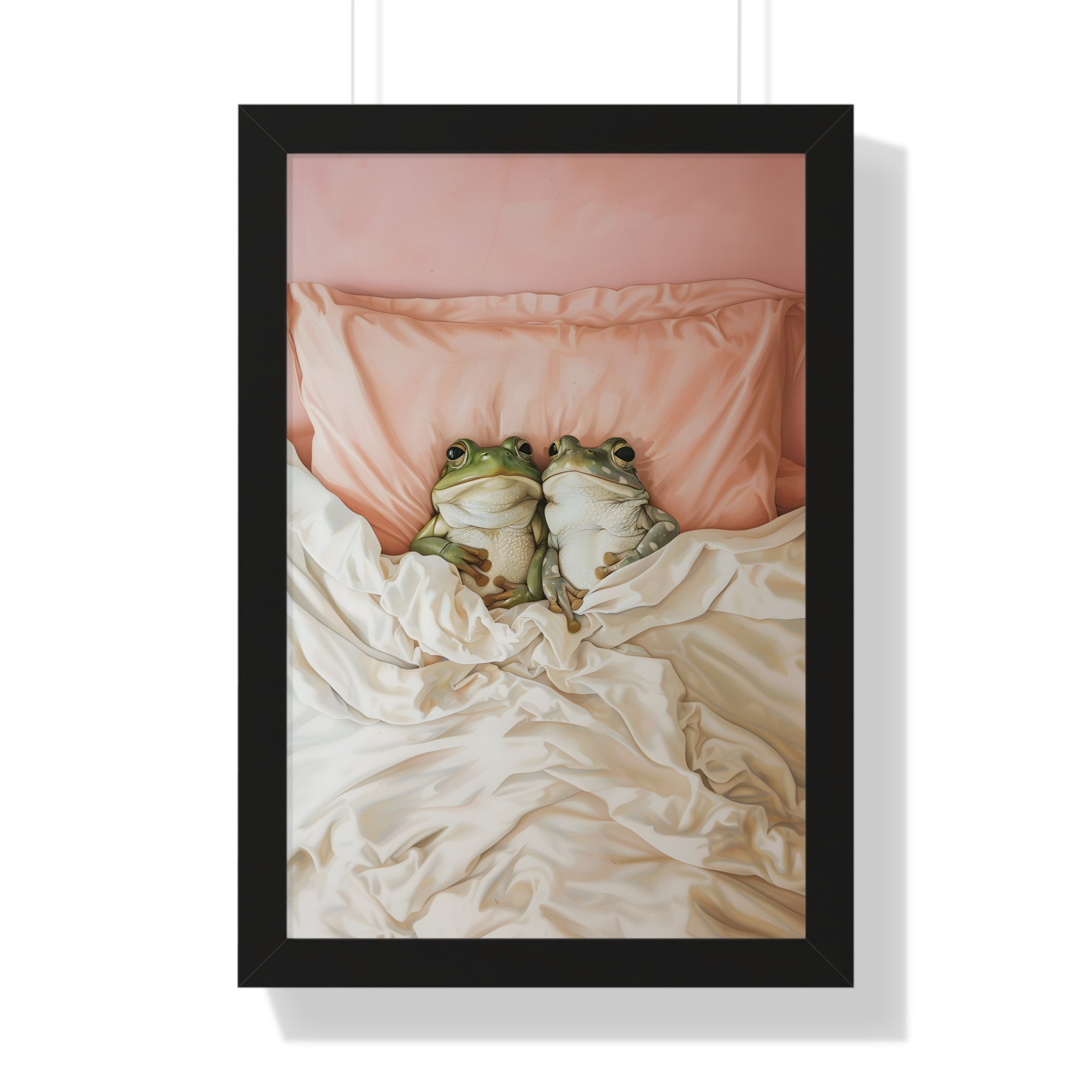 Framed Paper Print - Cozy Frogs Romantic Bliss