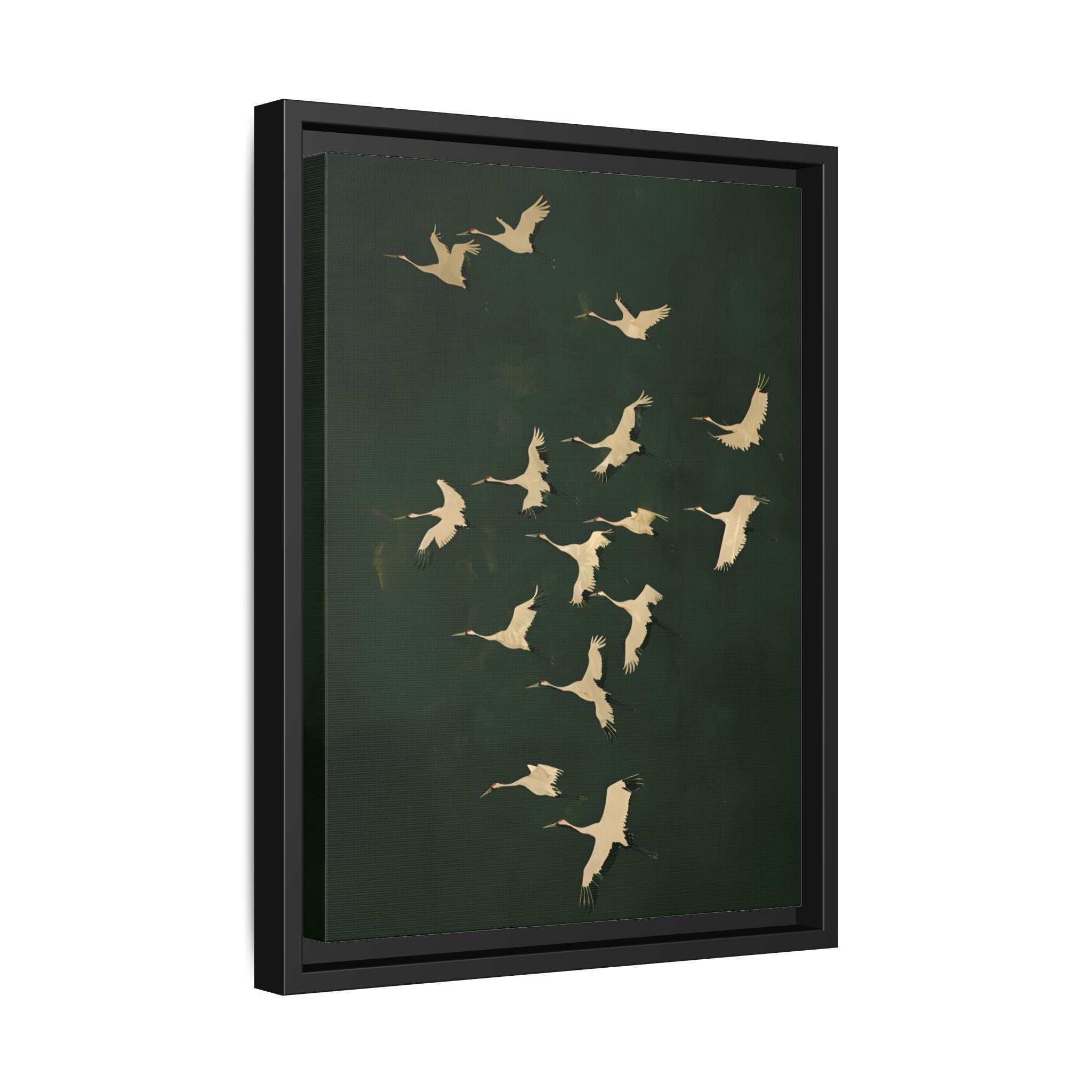 Framed Canvas - Emerald Sky Japanese Cranes