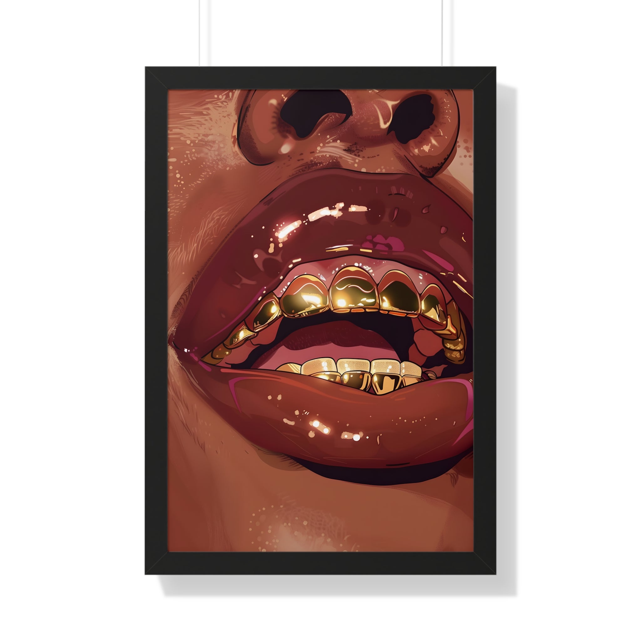 Framed Paper Print - Gold Grills Glam Closeup