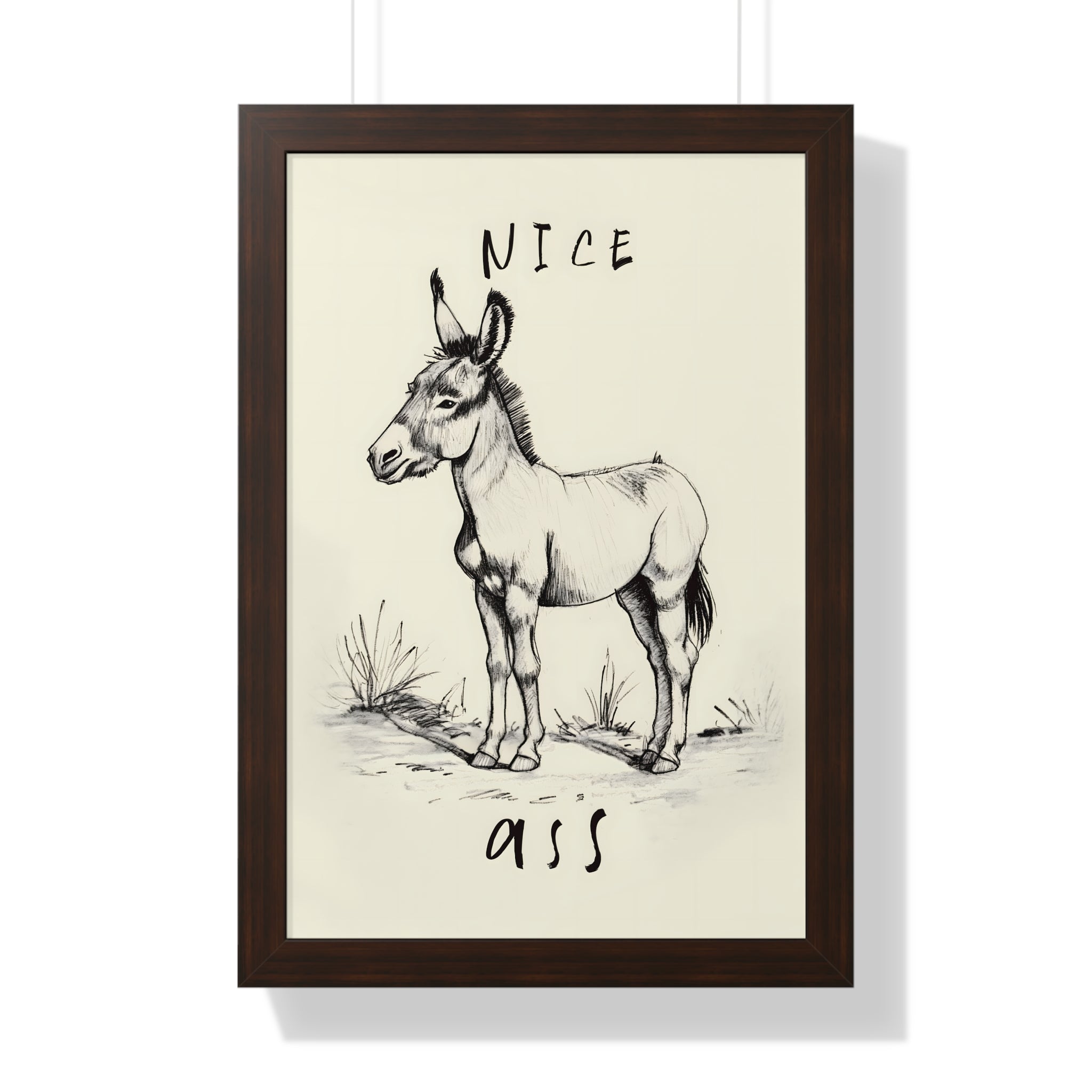 Framed Paper Print - Donkey Line Art Humor