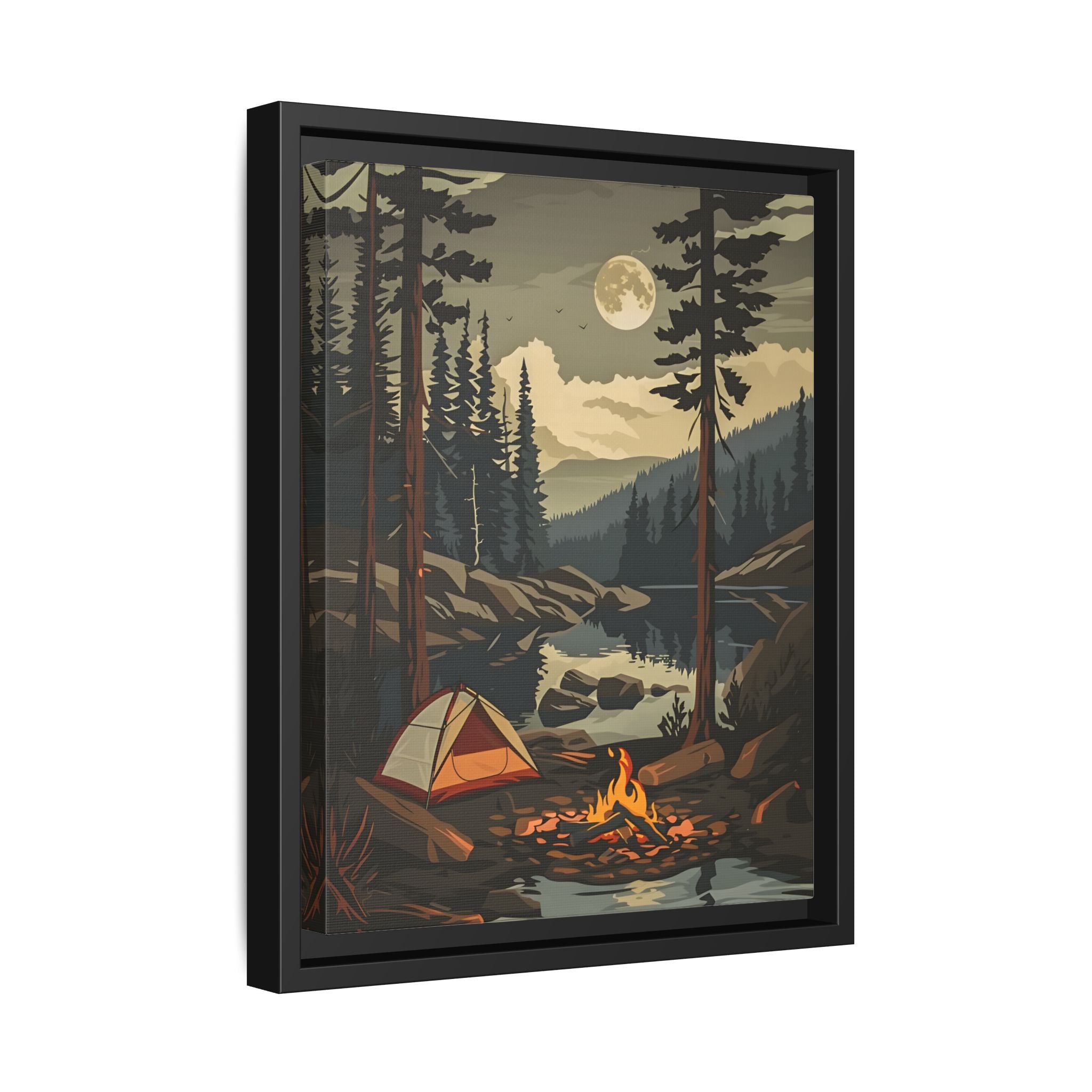 Framed Canvas - Moonlit Campfire Escape