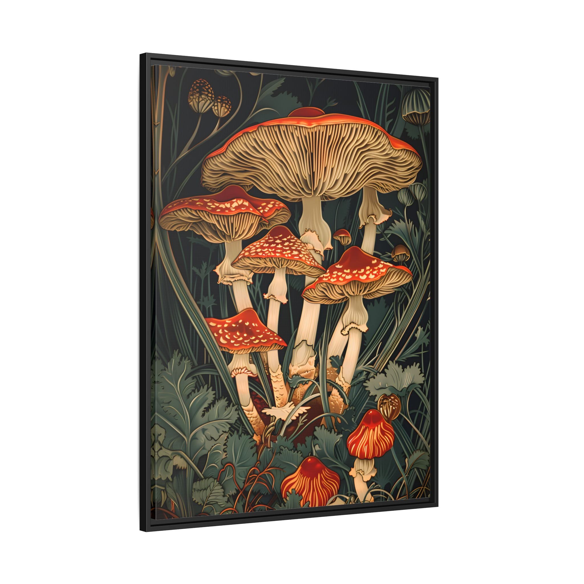 Framed Canvas - Woodland Mushrooms Revival