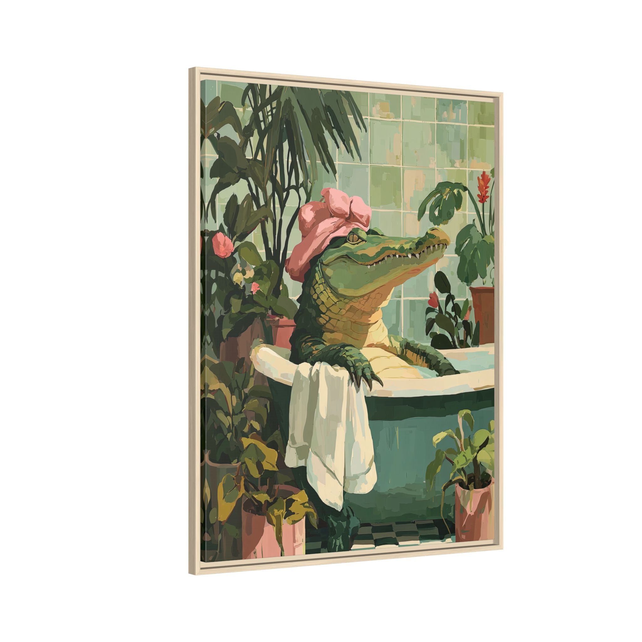 Framed Canvas - Bathtub Alligator Spa Day