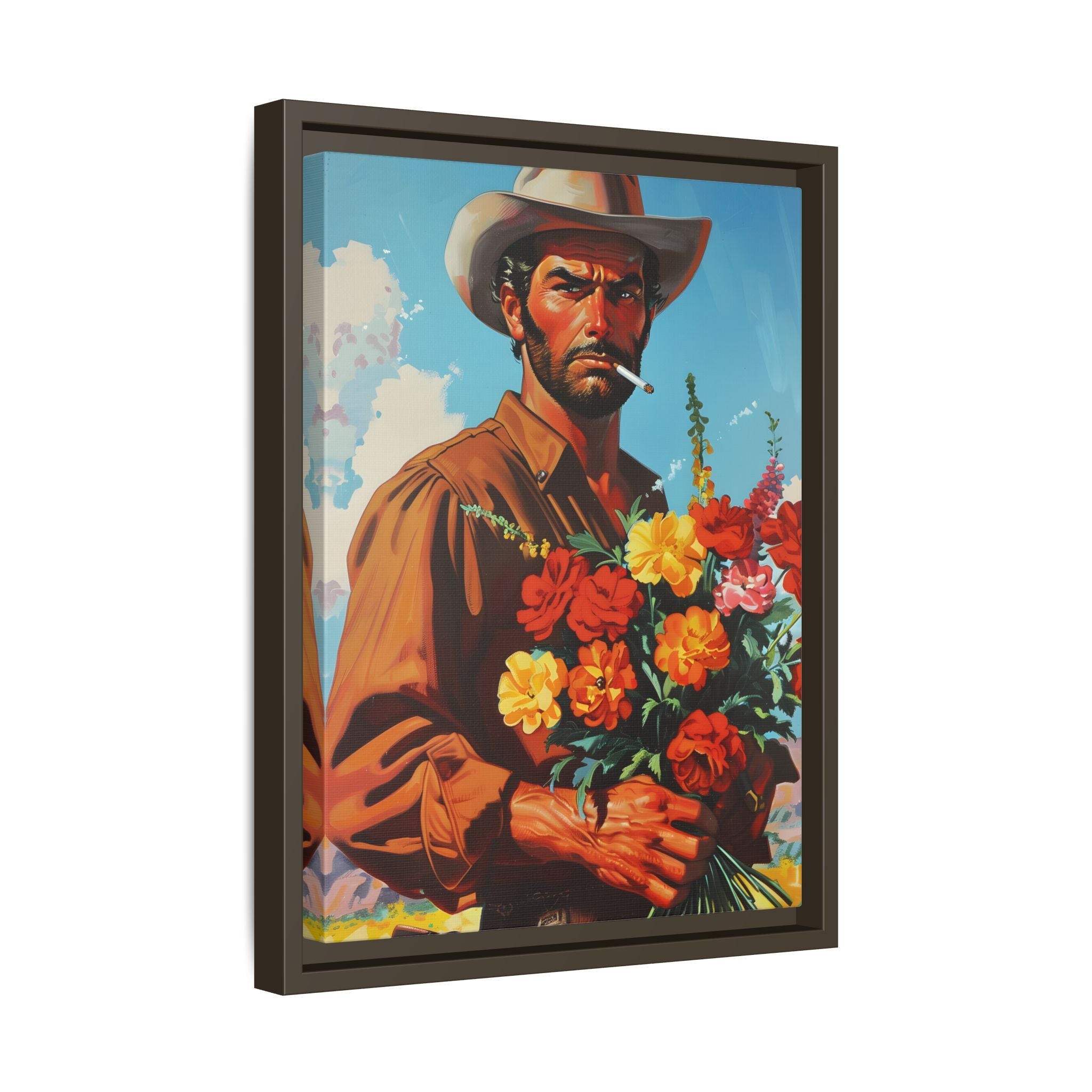 Framed Canvas - Rugged Blooms Cowboy