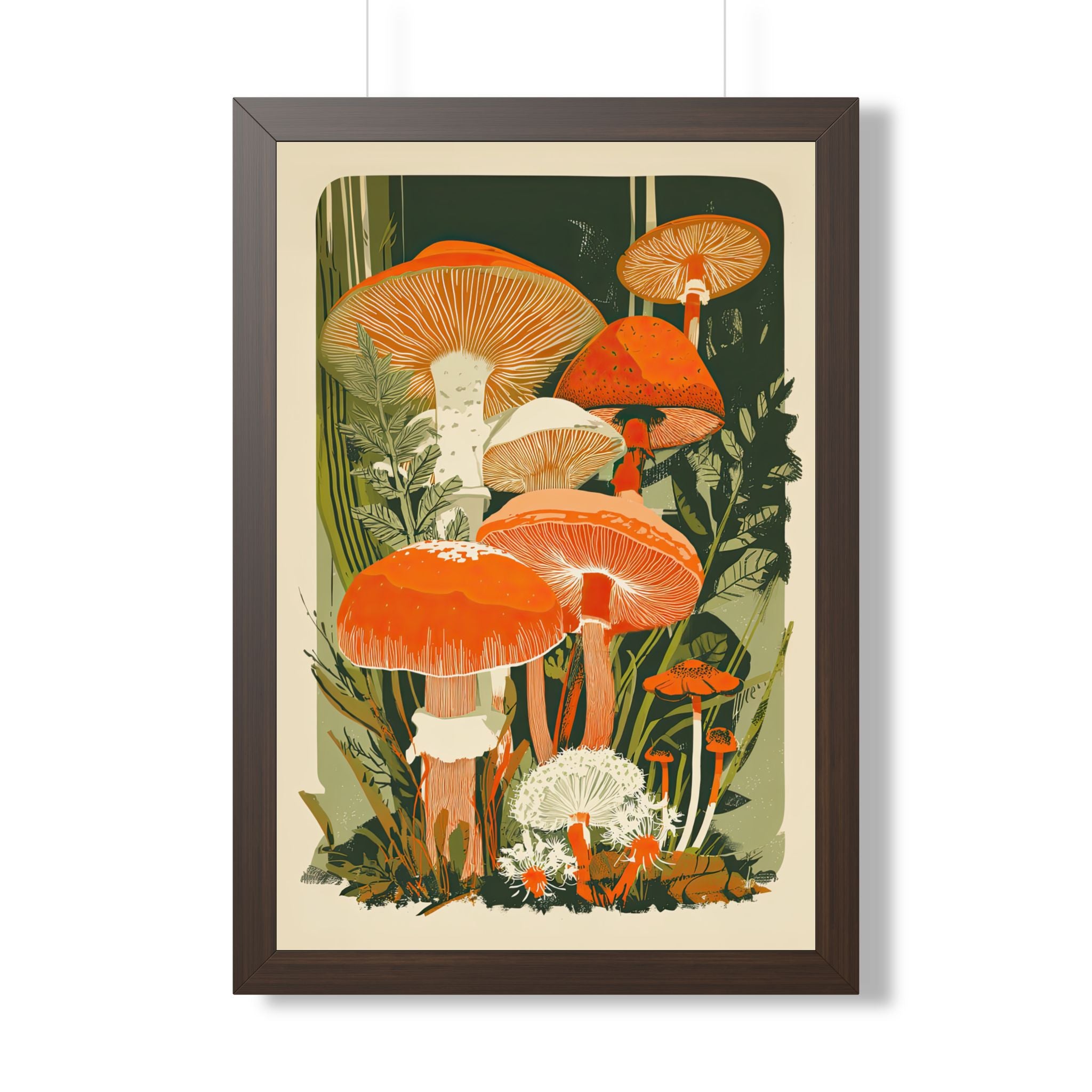 Framed Paper Print - Groovy Woodland Mushrooms