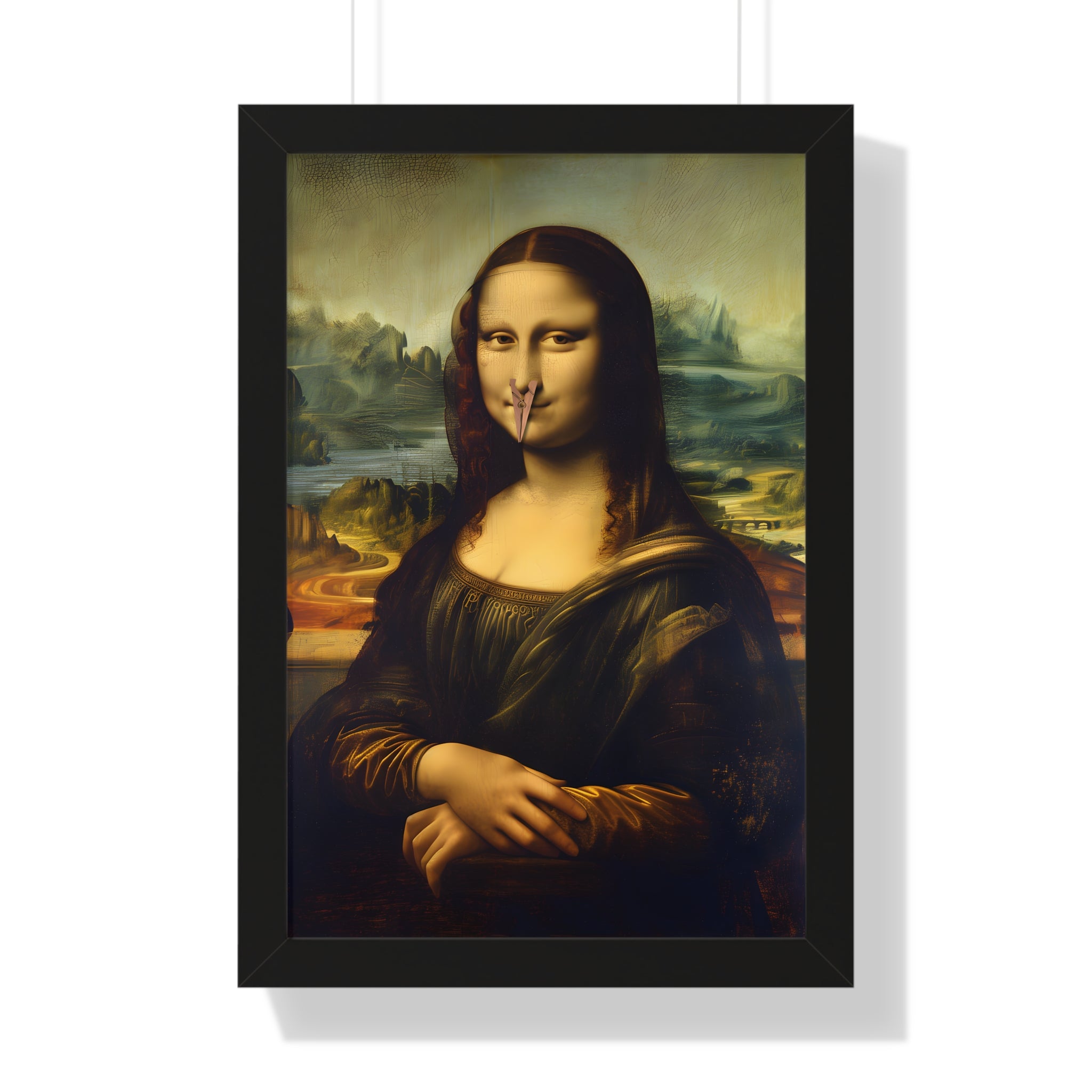 Framed Paper Print - Mona Lisa Nose Peg Gag