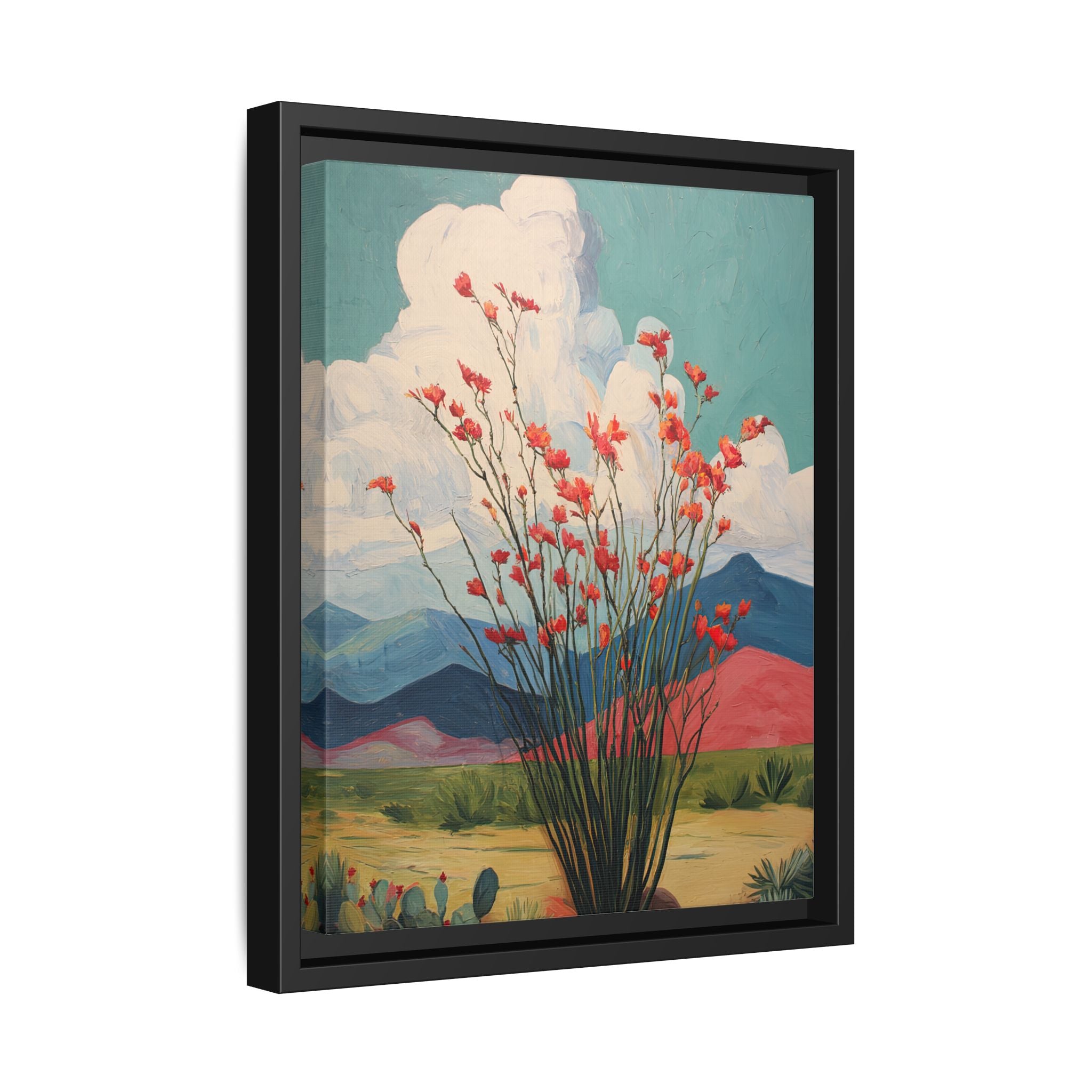 Framed Canvas - Ocotillo Cactus Desert Bloom