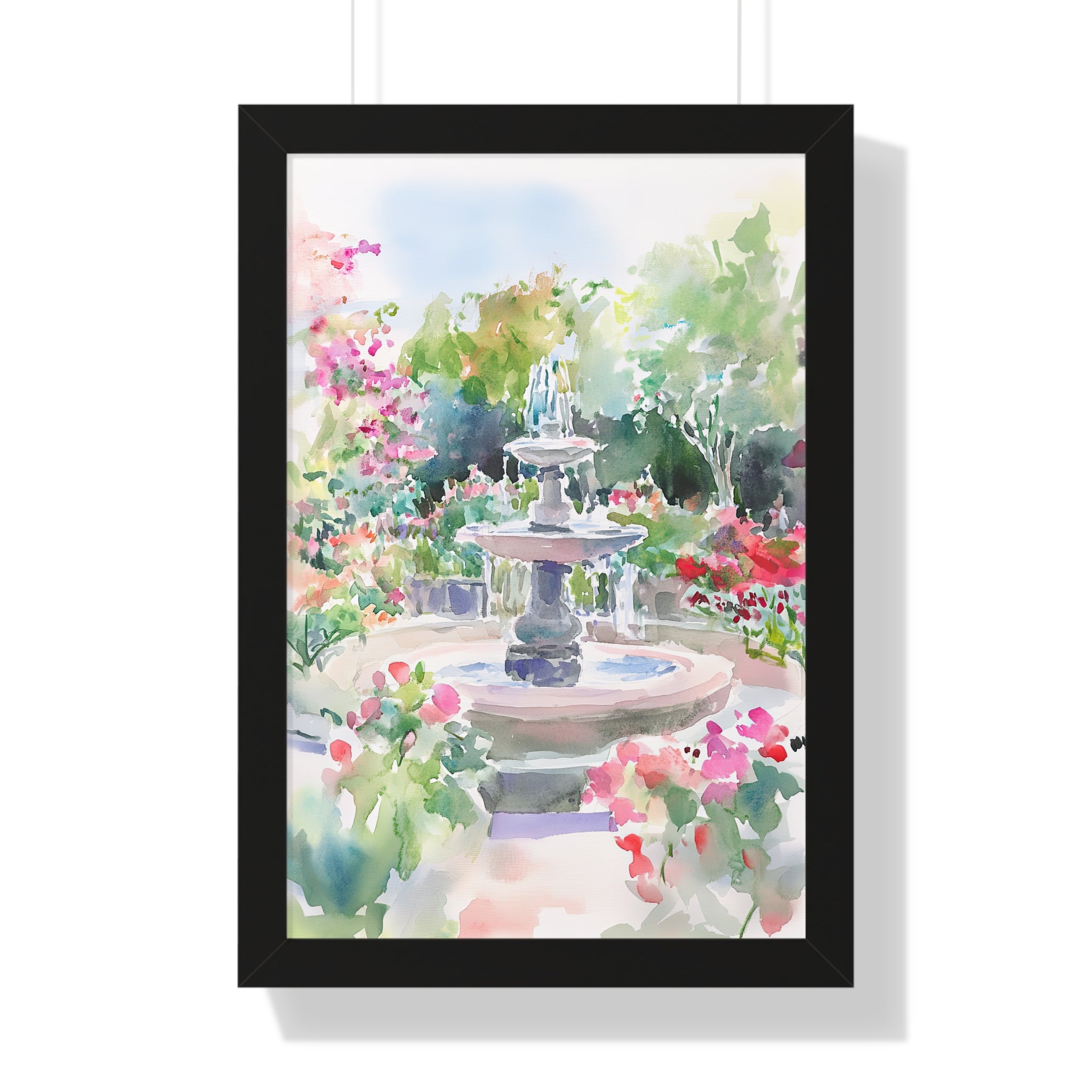 Framed Paper Print - Charleston Garden Fountain View