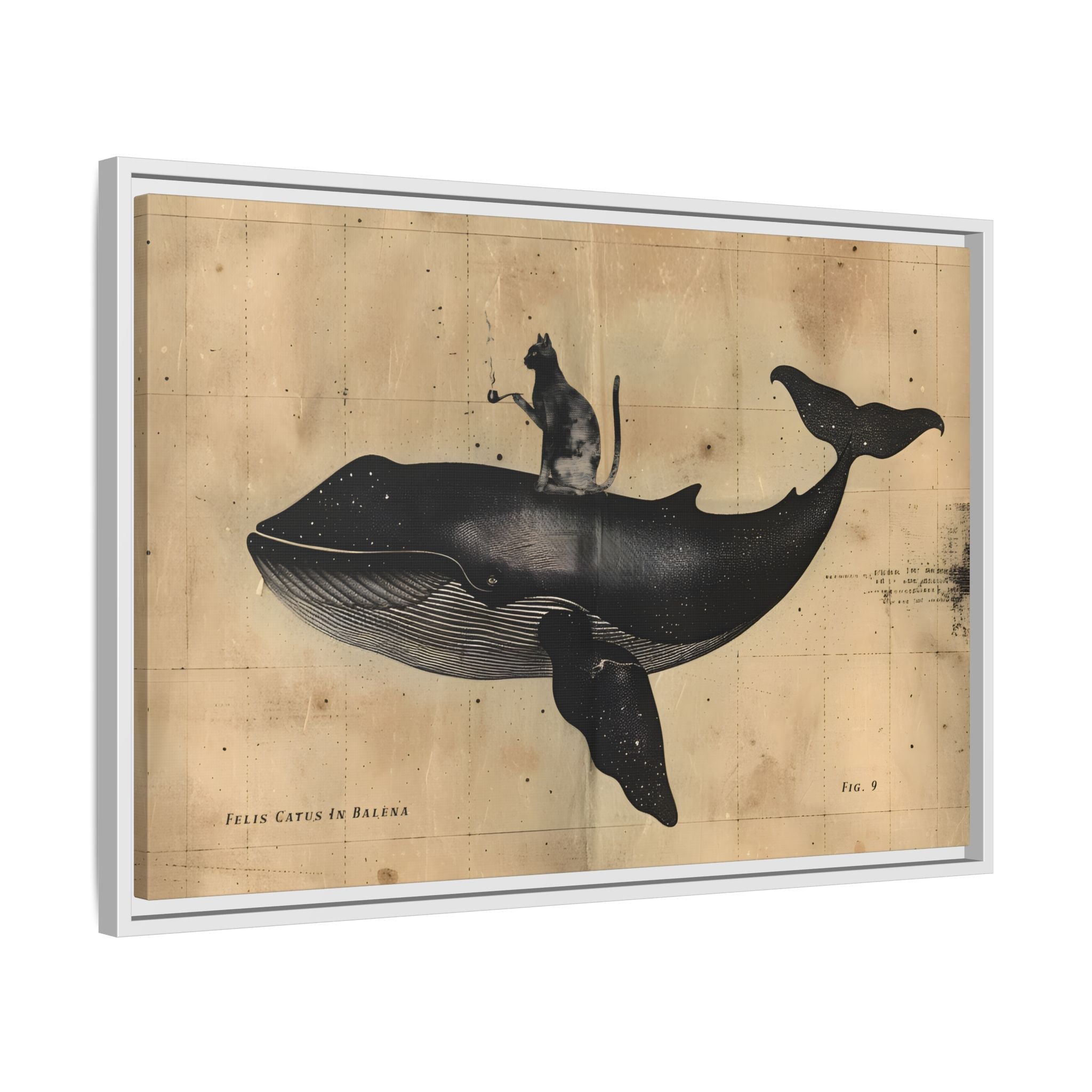 Framed Canvas - Cat Rides Whale Theory