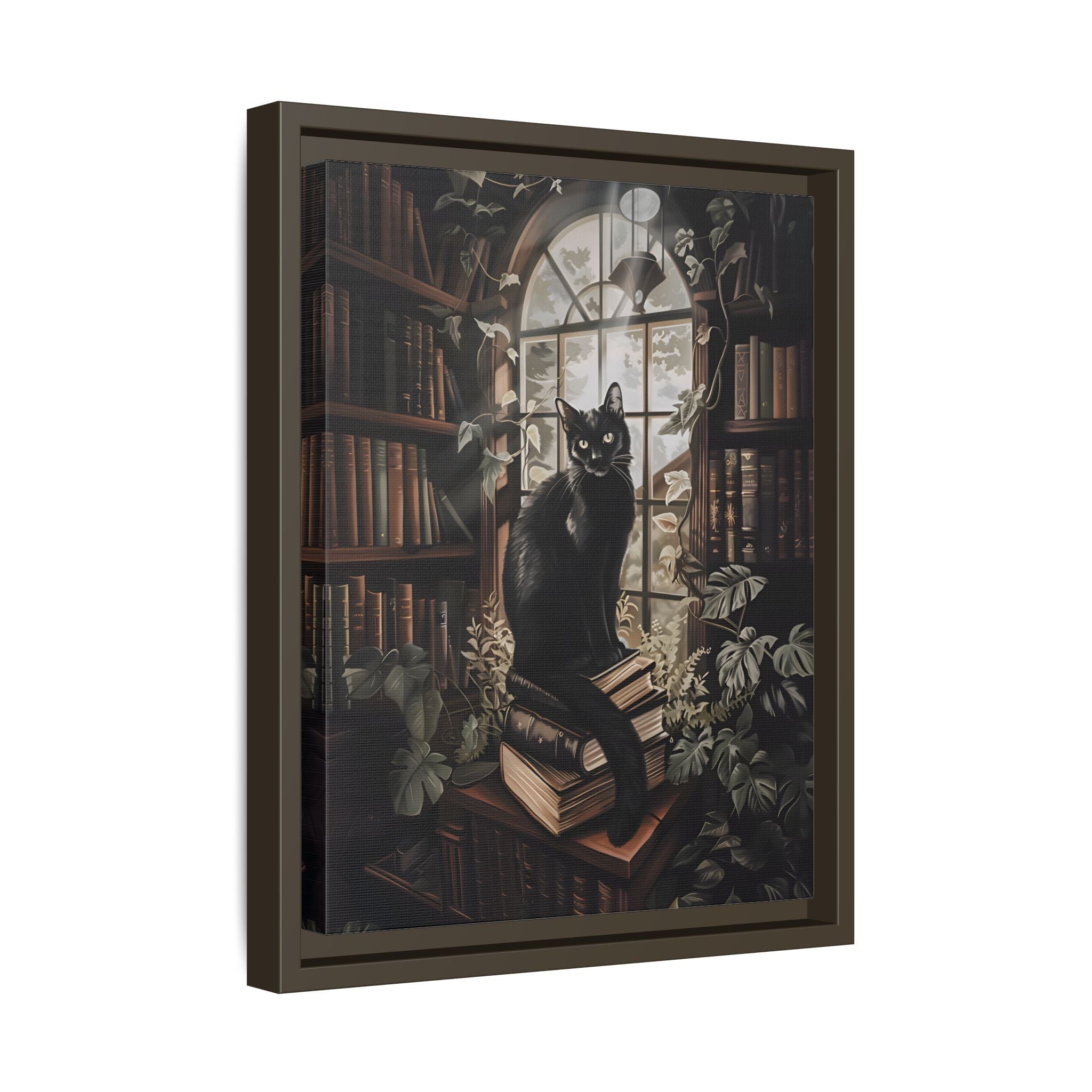 Framed Canvas - Book Hoarder Feline Gaze