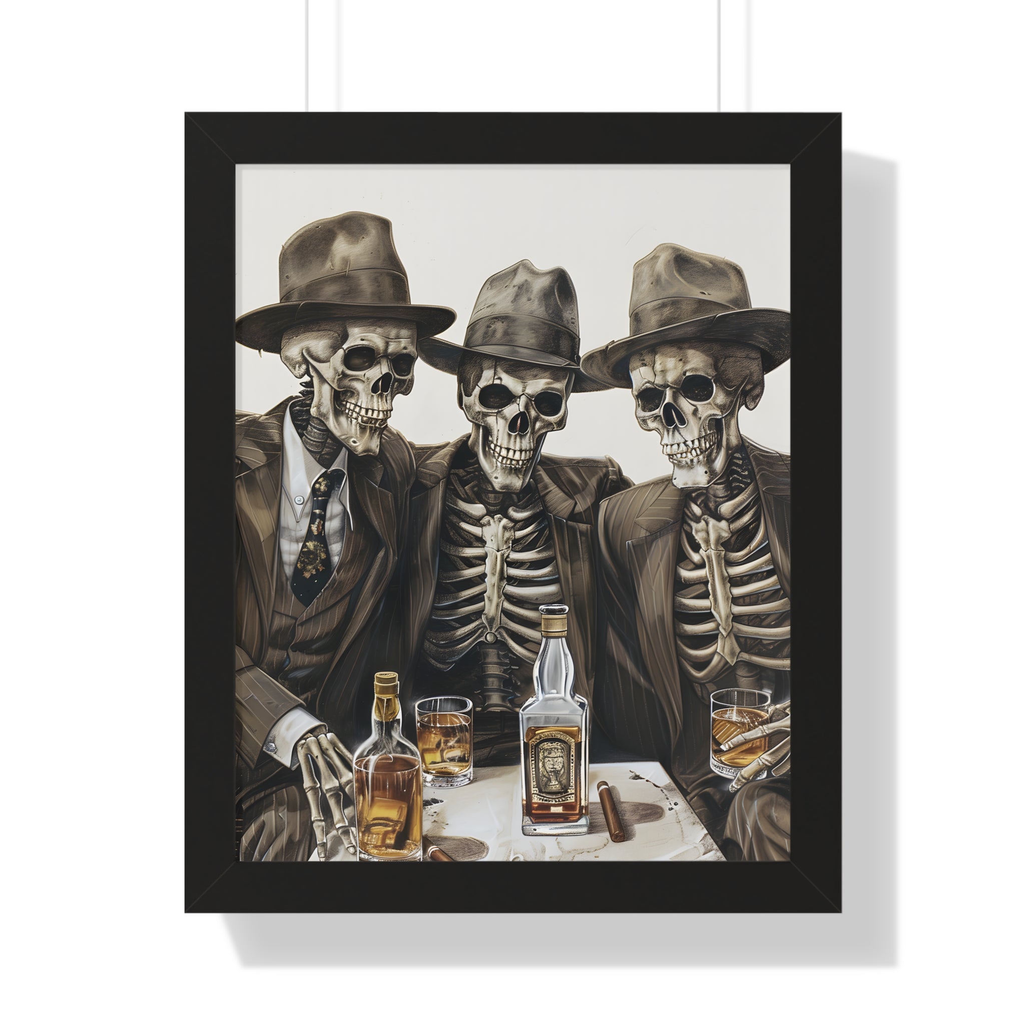 Framed Paper Print - Skeleton Whiskey Gentlemen