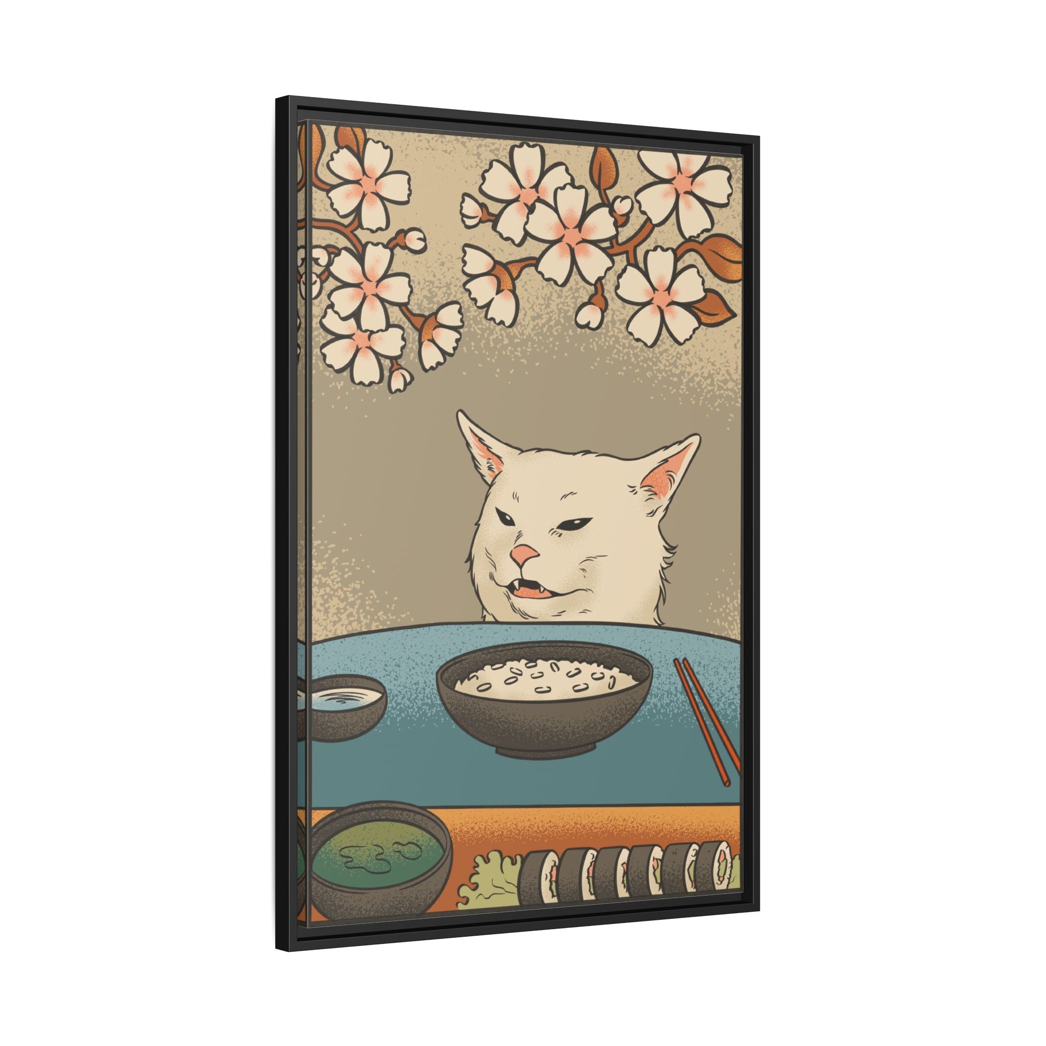 Framed Canvas - Unimpressed Cat Meme Ukiyo-e