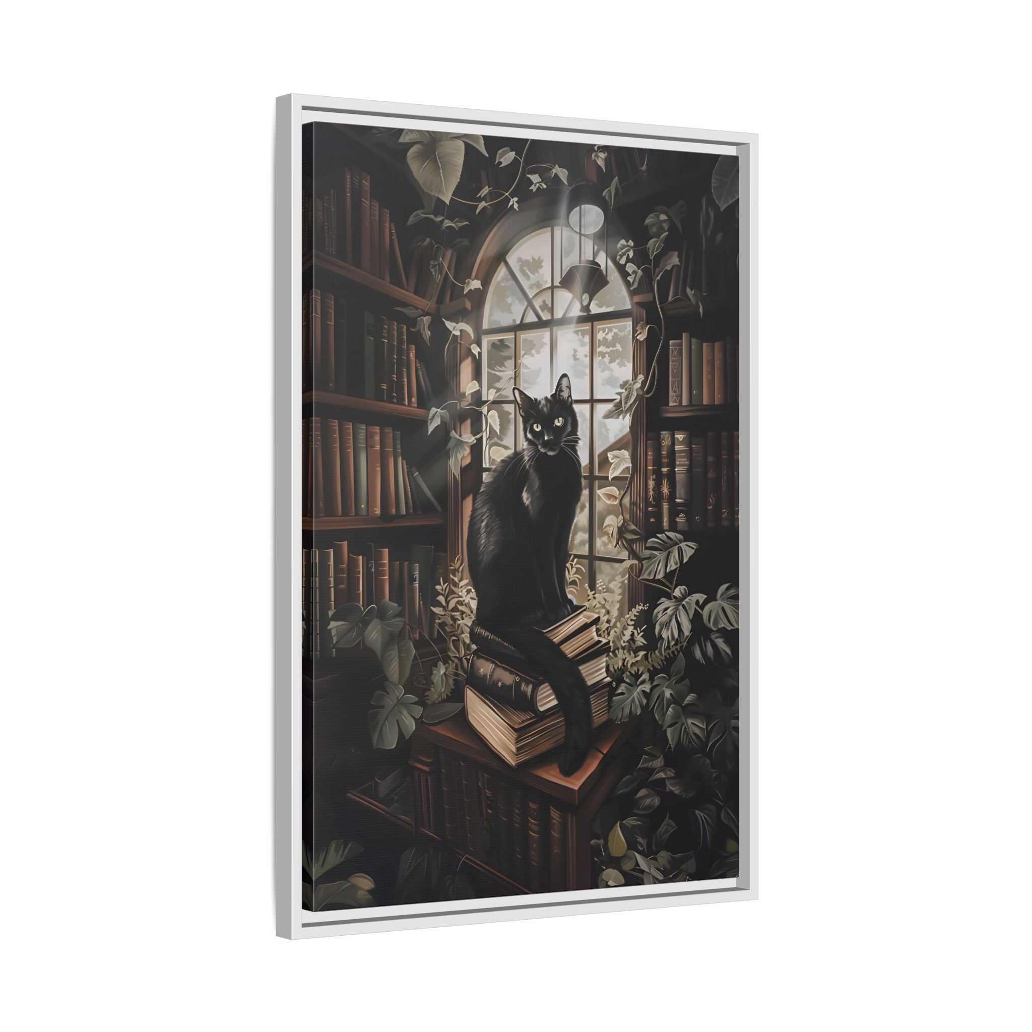 Framed Canvas - Book Hoarder Feline Gaze