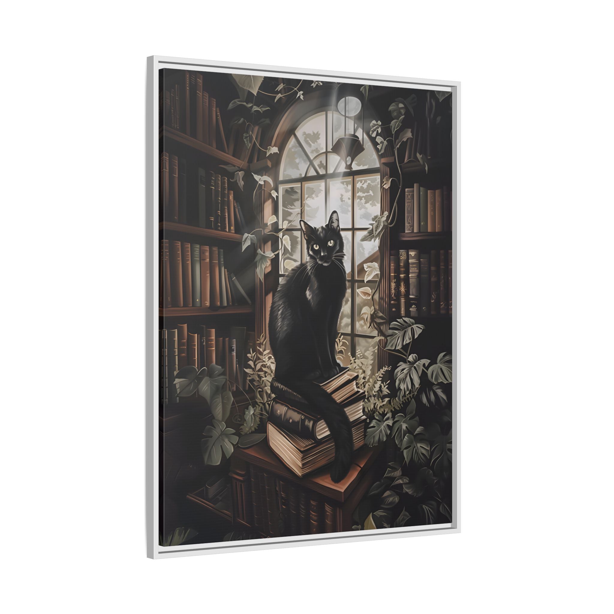 Framed Canvas - Book Hoarder Feline Gaze