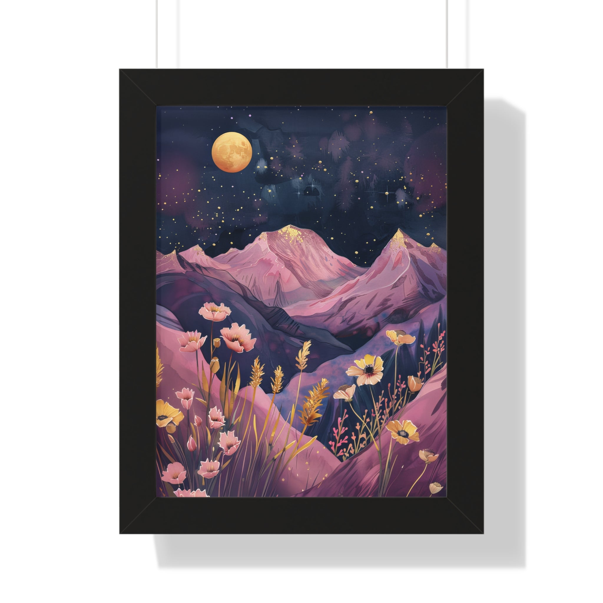 Framed Paper Print - Golden Moon Over Lavender Peaks