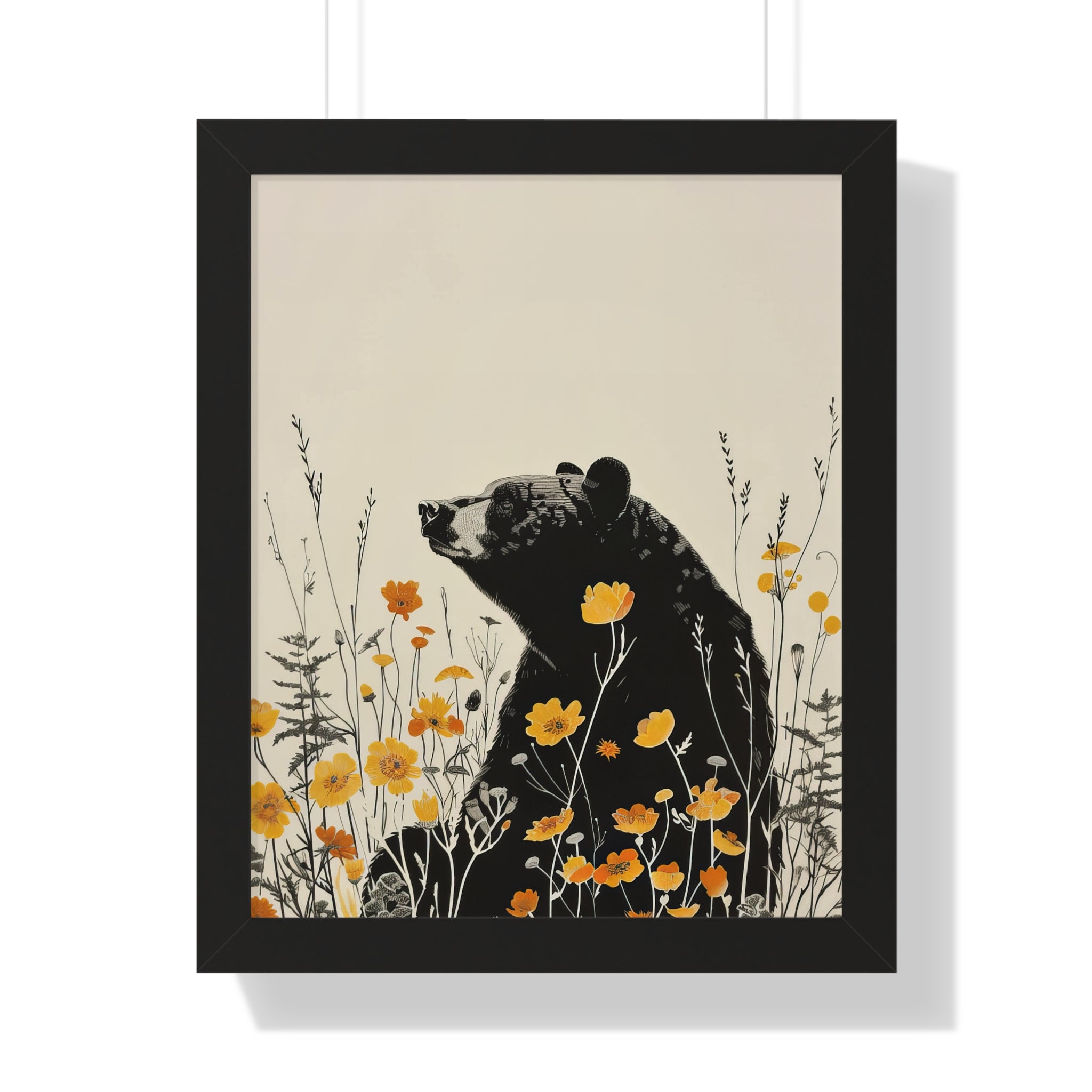 Framed Paper Print - Black Bear in Wildflowers