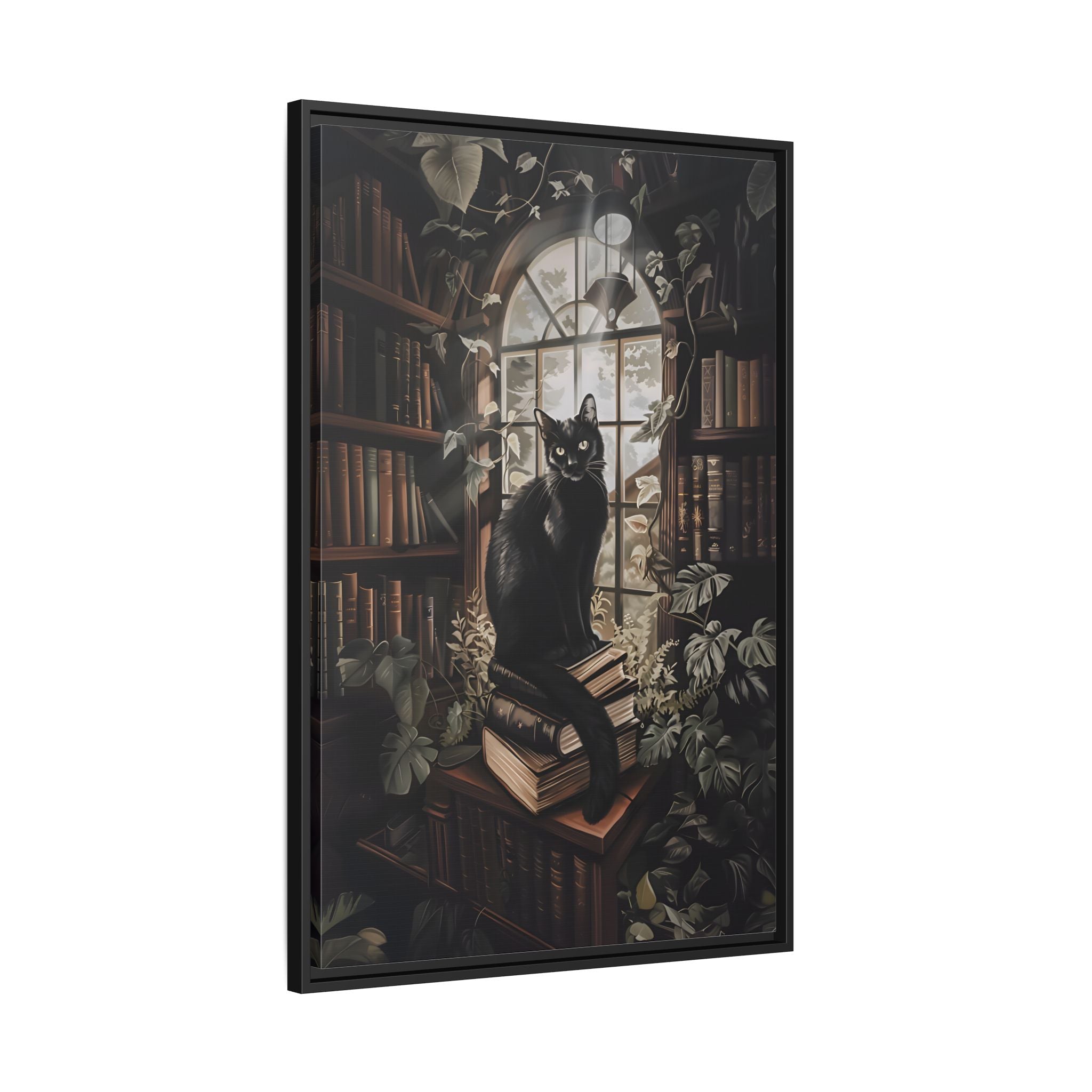 Framed Canvas - Book Hoarder Feline Gaze