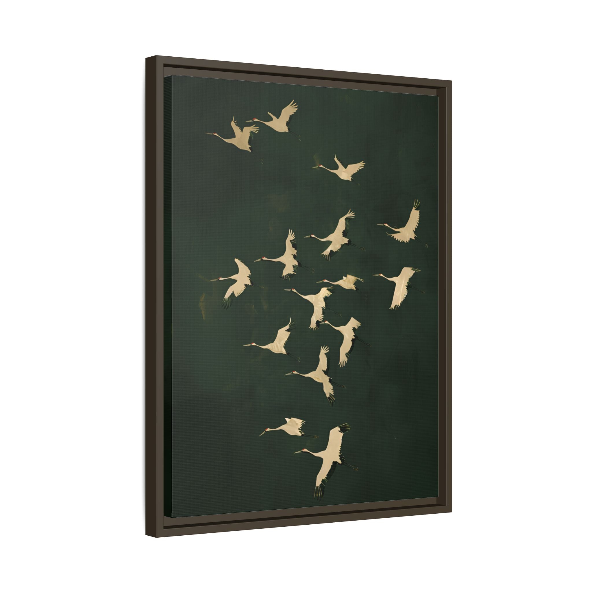 Framed Canvas - Emerald Sky Japanese Cranes