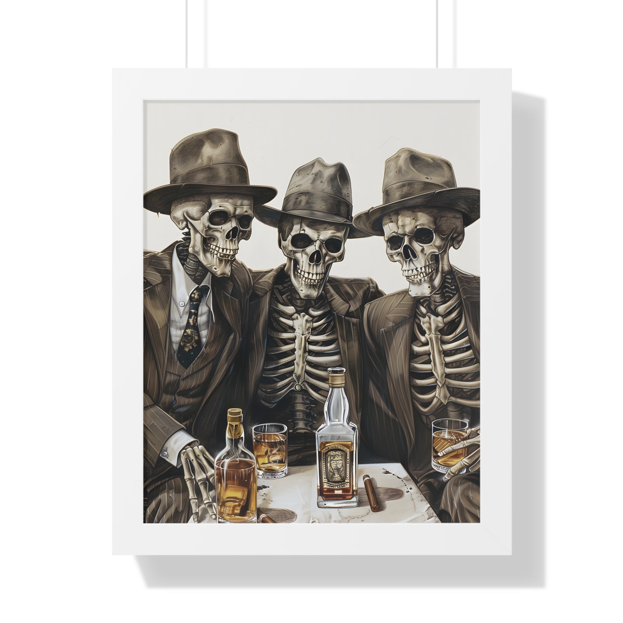 Framed Paper Print - Skeleton Whiskey Gentlemen