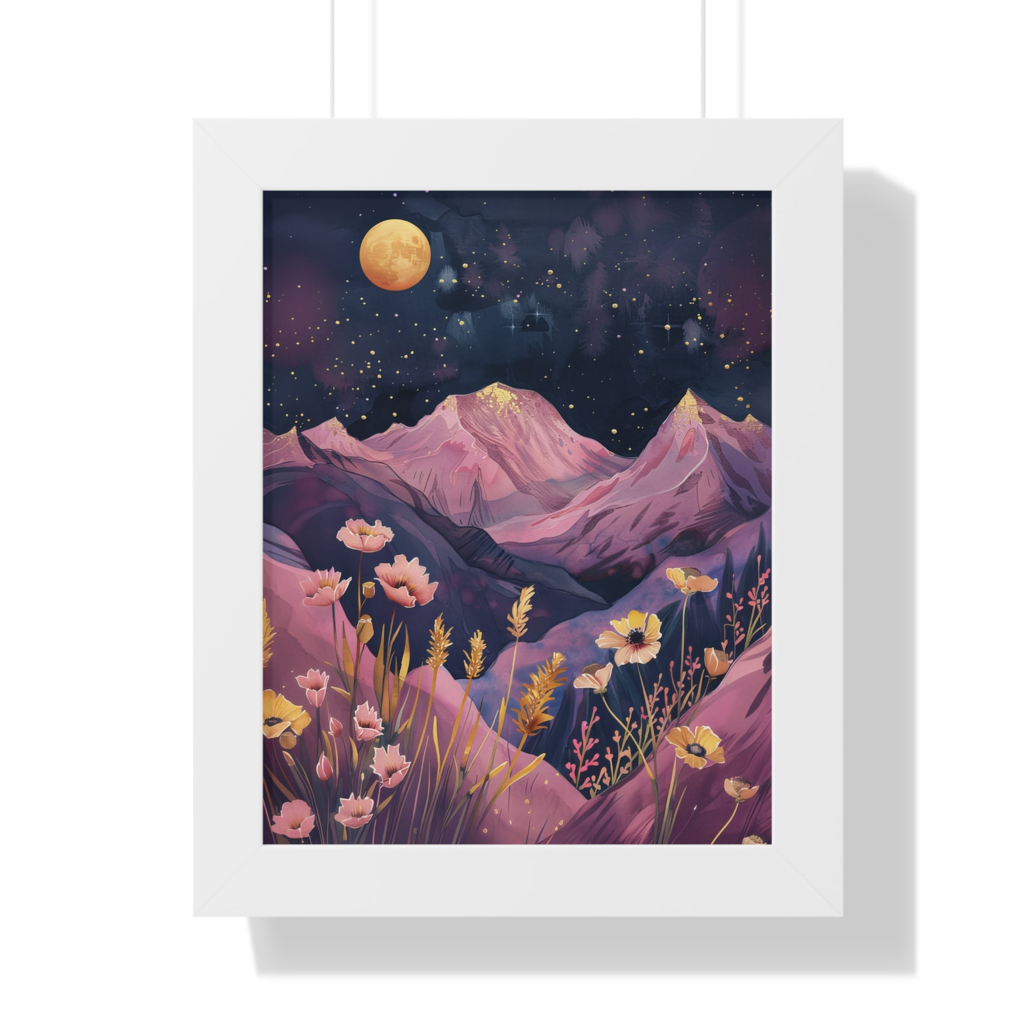 Framed Paper Print - Golden Moon Over Lavender Peaks