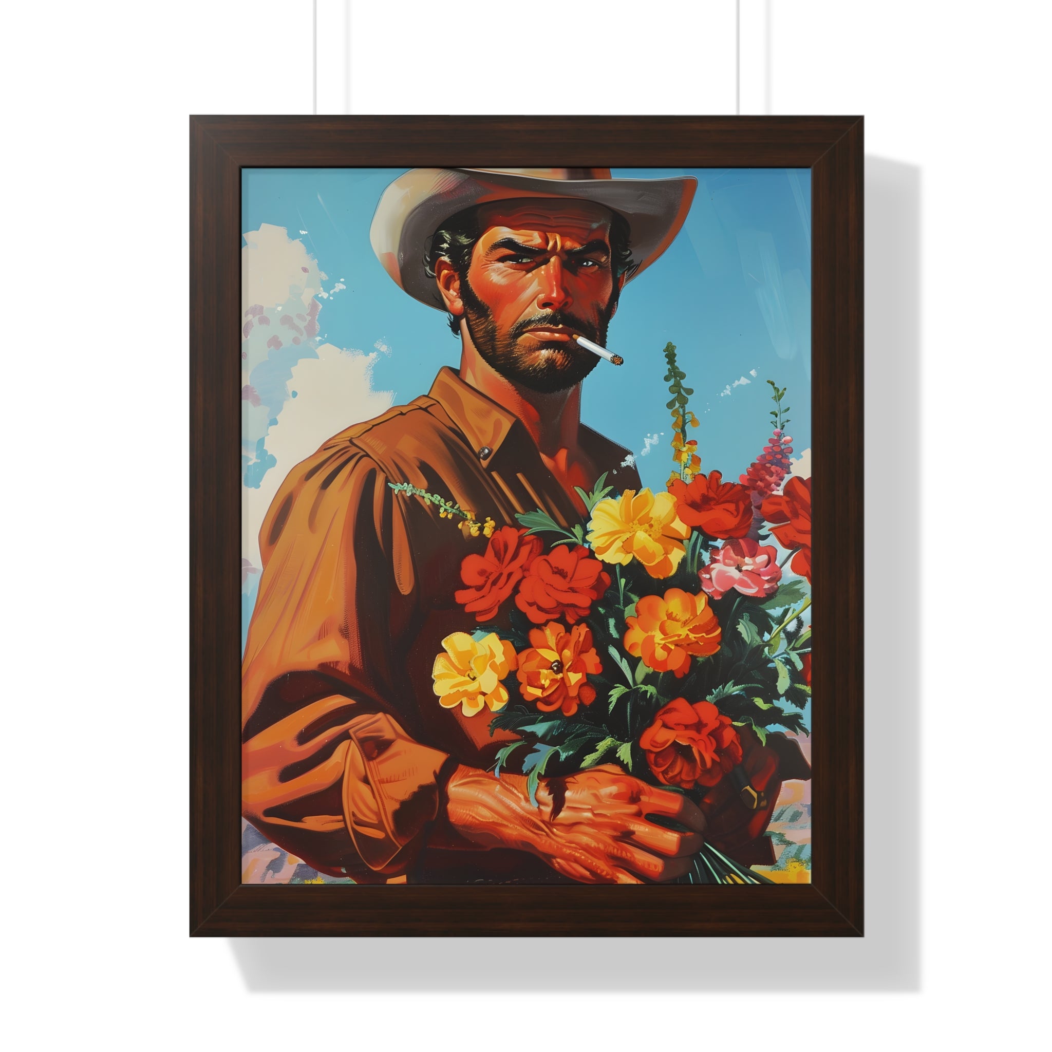 Framed Paper Print - Rugged Blooms Cowboy