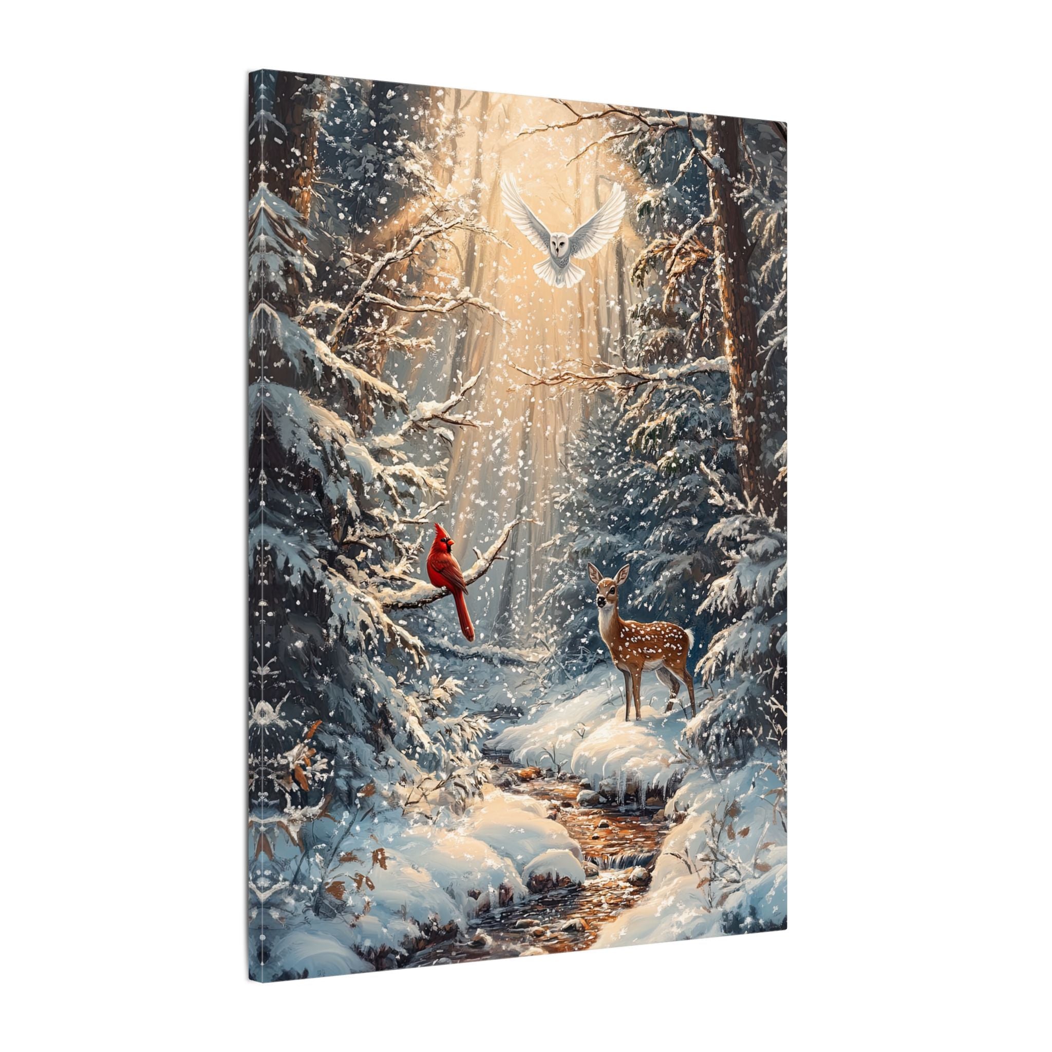 .75" Matte Canvas - Winter Cardinal Deer Owl
