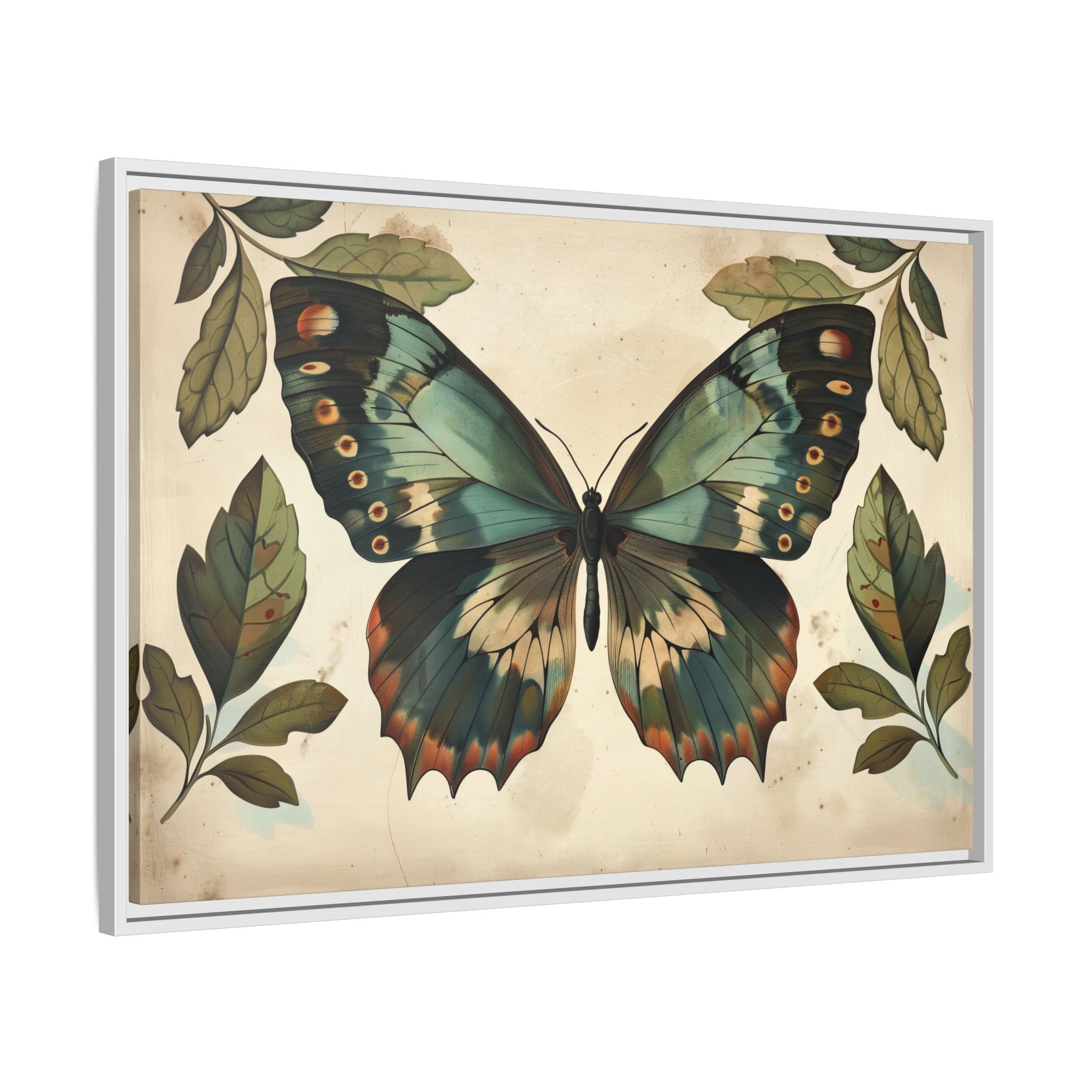 Framed Canvas - Vintage Iridescent Butterfly Bloom