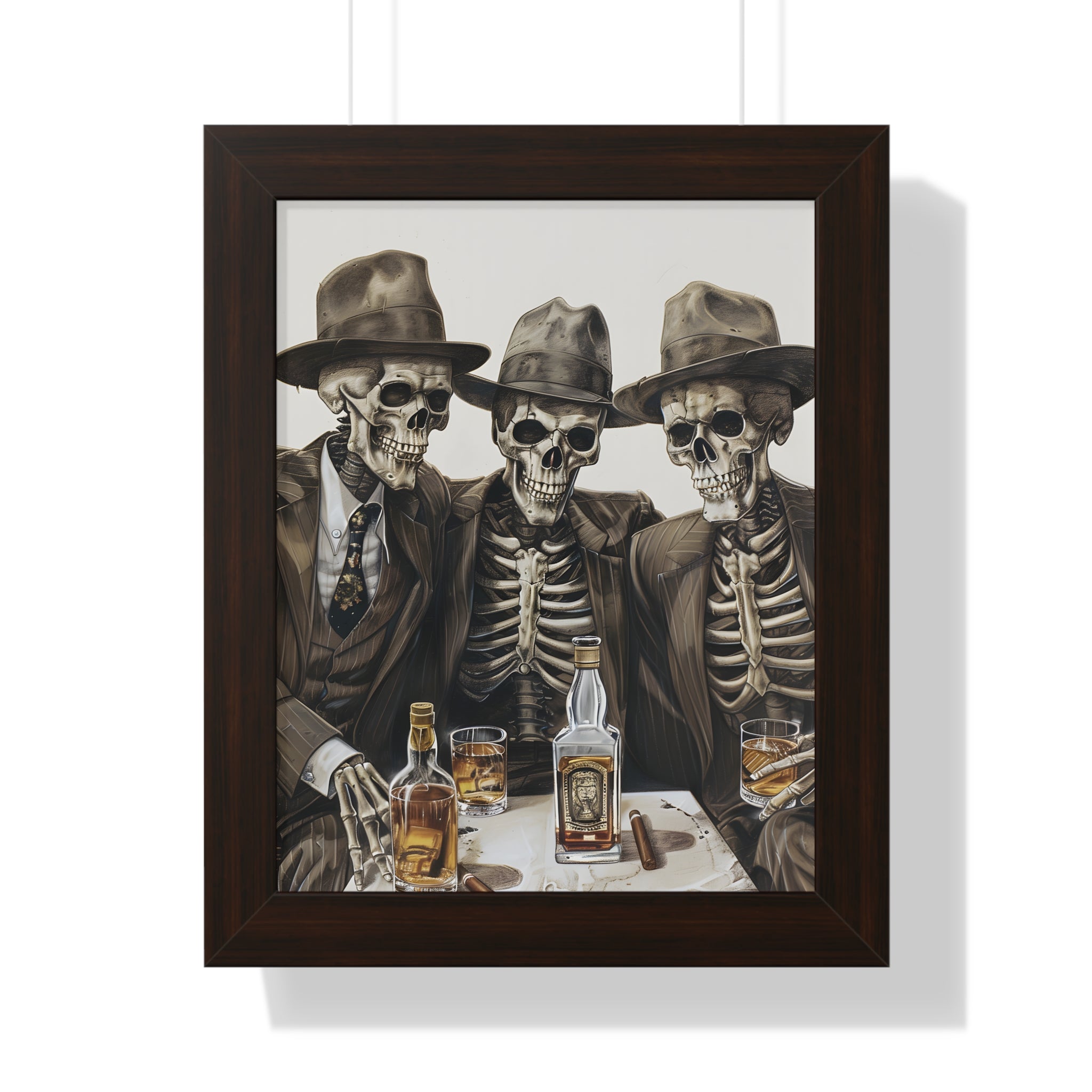 Framed Paper Print - Skeleton Whiskey Gentlemen
