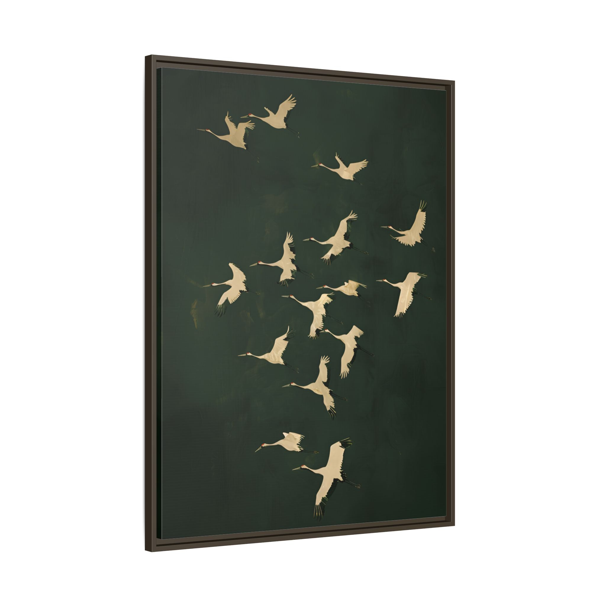 Framed Canvas - Emerald Sky Japanese Cranes