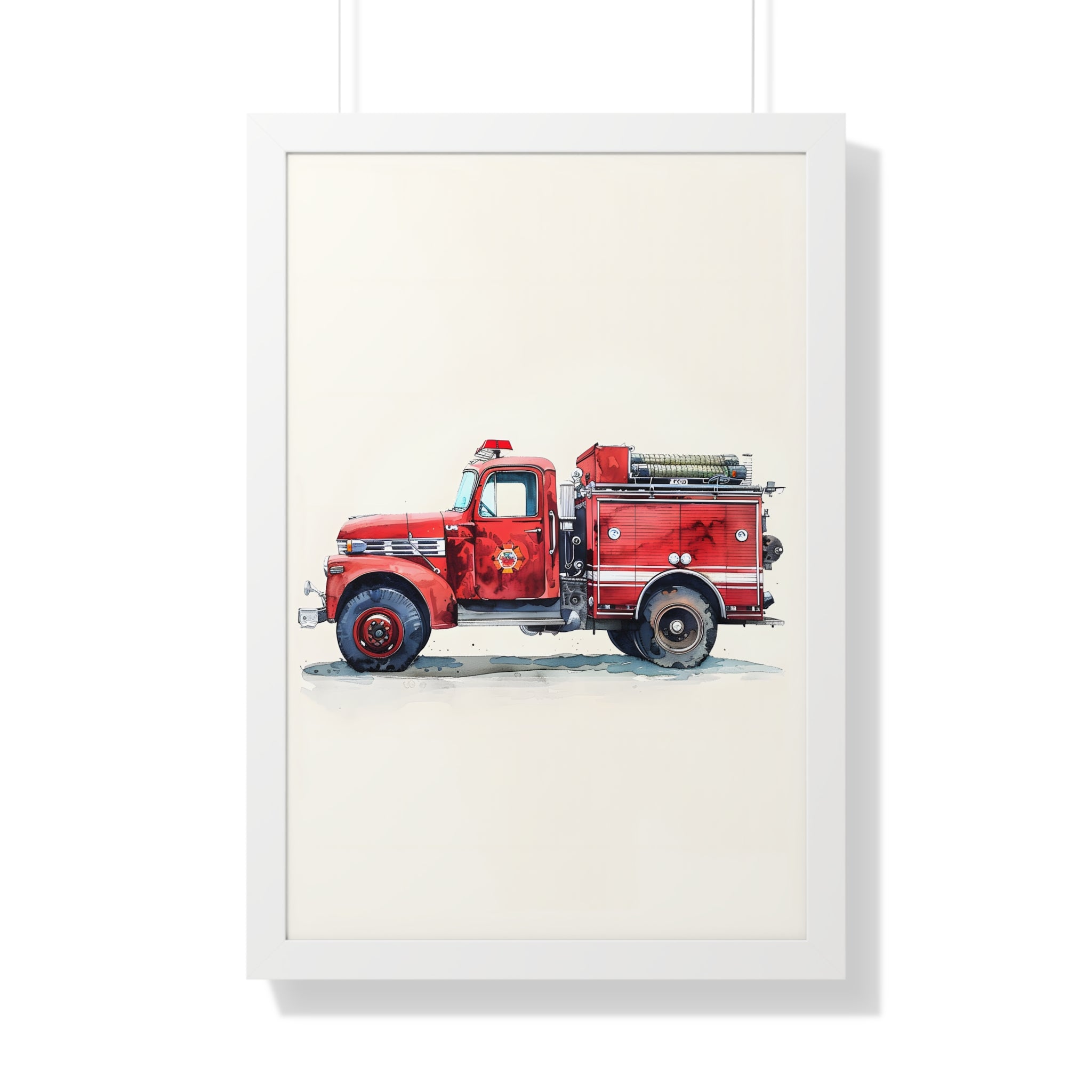 Framed Paper Print - Vintage Firetruck Nursery