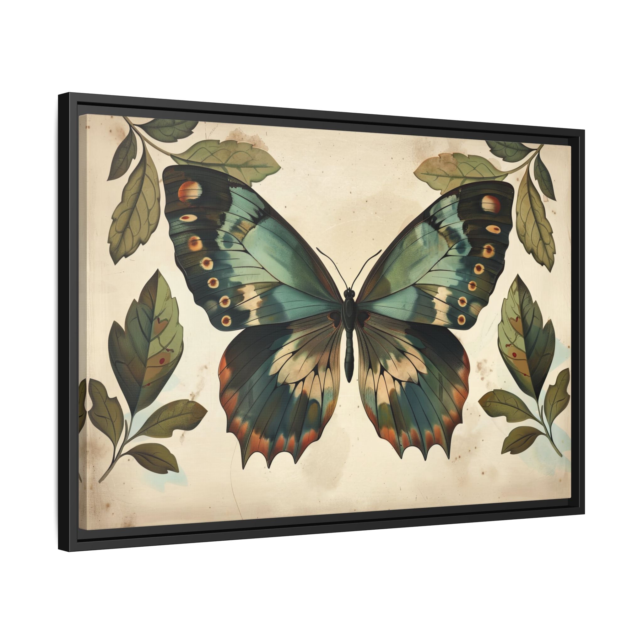 Framed Canvas - Vintage Iridescent Butterfly Bloom