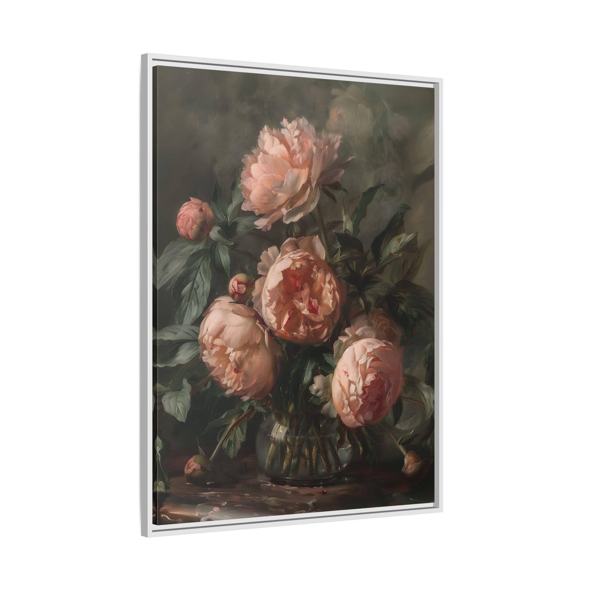 Framed Canvas - Vintage Blush Peony Bouquet