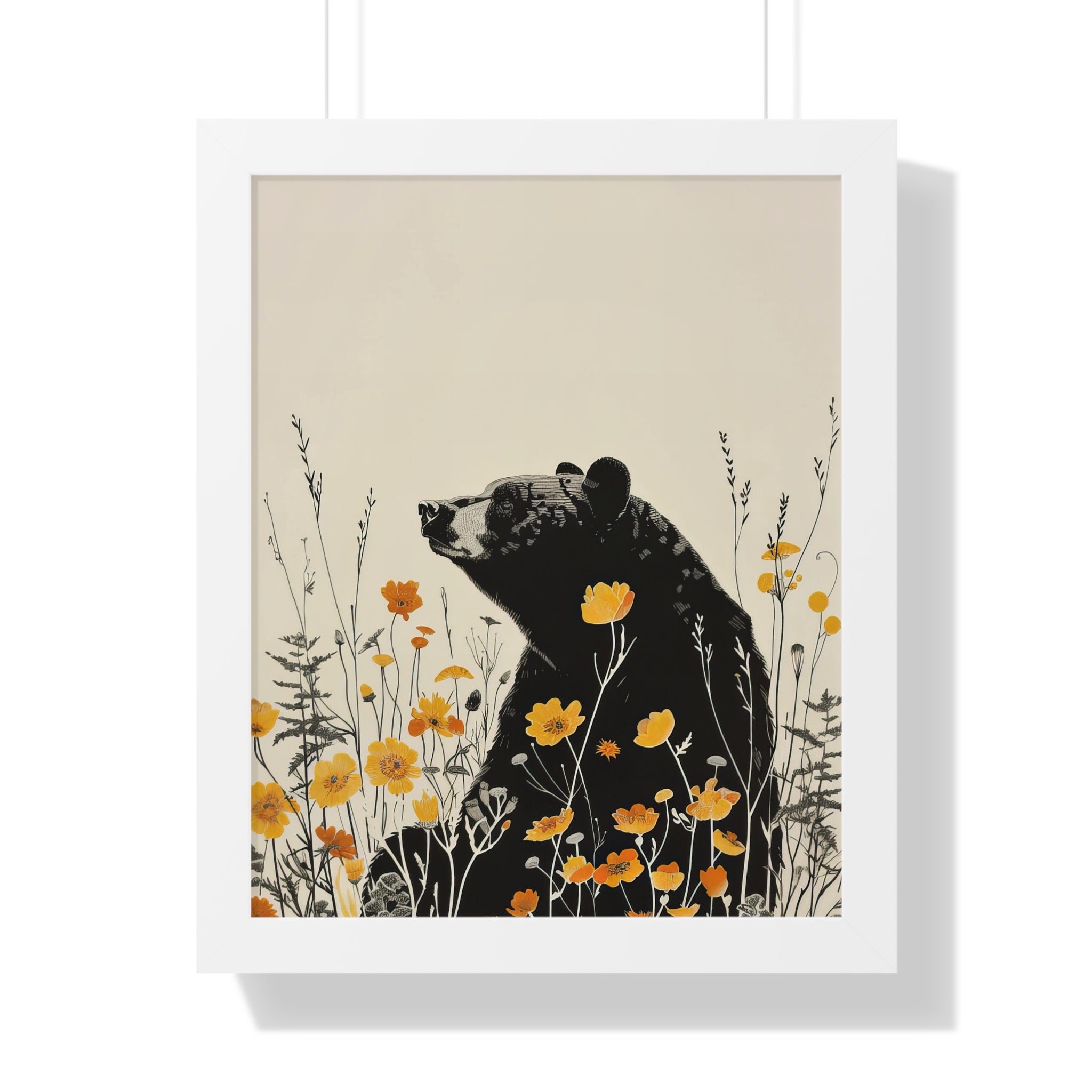 Framed Paper Print - Black Bear in Wildflowers