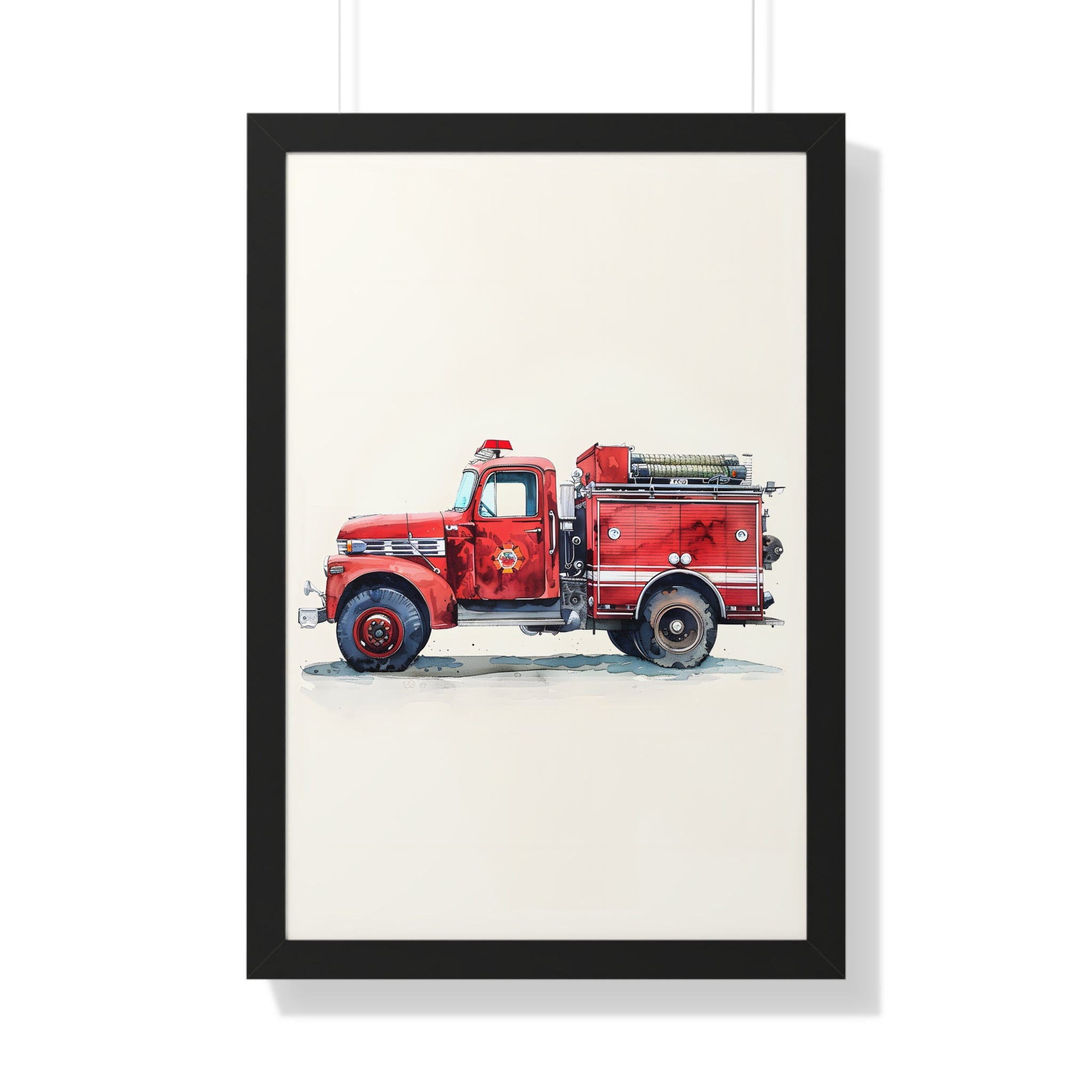 Framed Paper Print - Vintage Firetruck Nursery