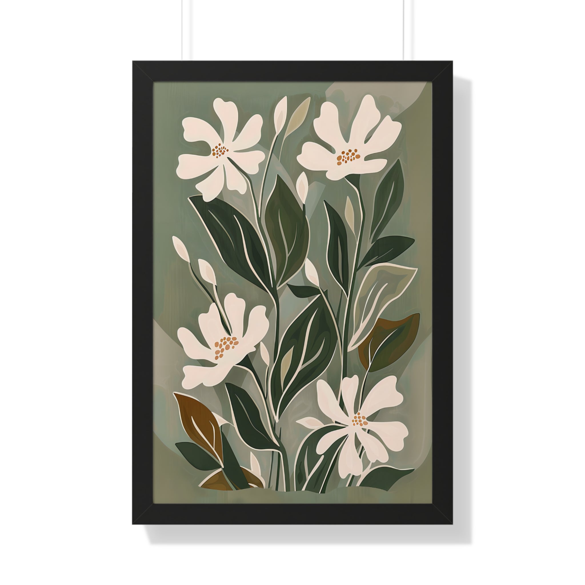 Framed Paper Print - Cream Blooms on Sage Leaves