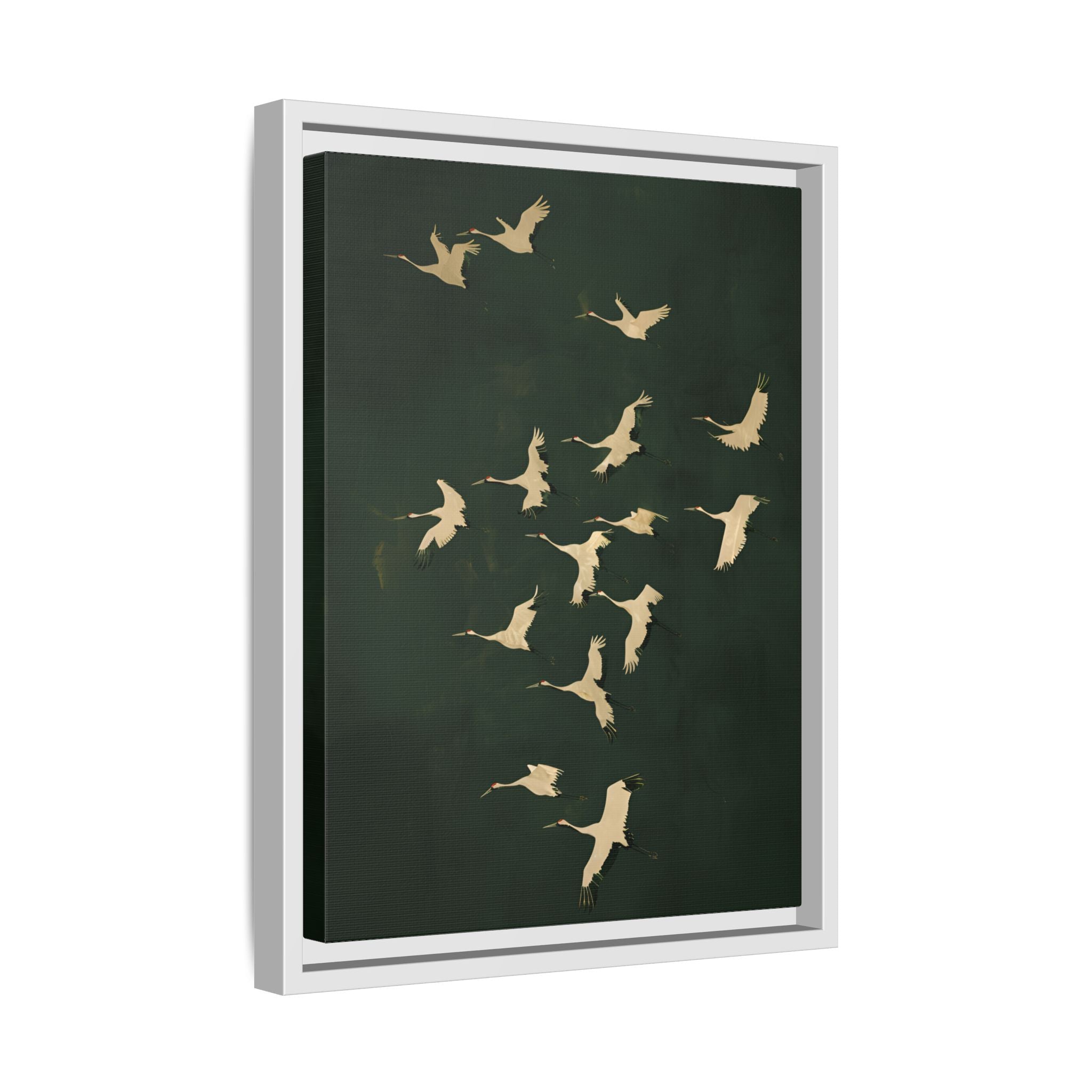 Framed Canvas - Emerald Sky Japanese Cranes