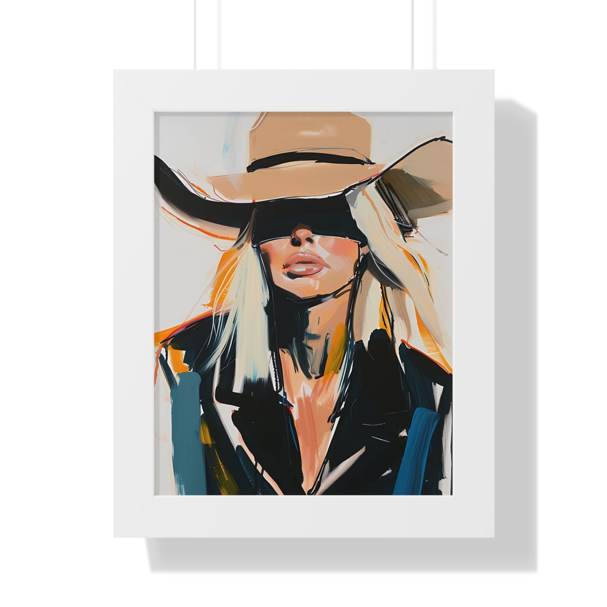 Framed Paper Print - Blindfolded Cowgirl Charm