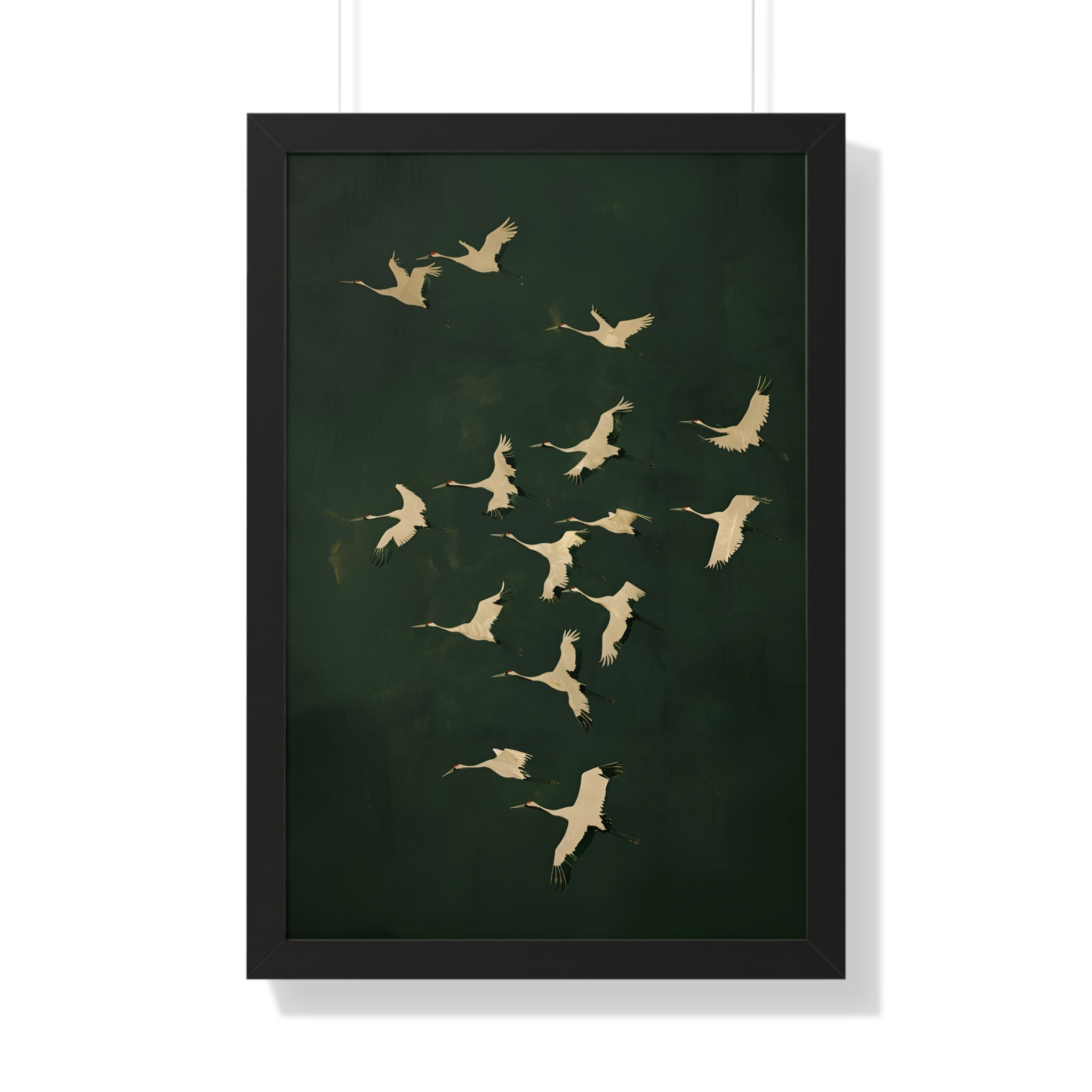 Framed Paper Print - Emerald Sky Japanese Cranes