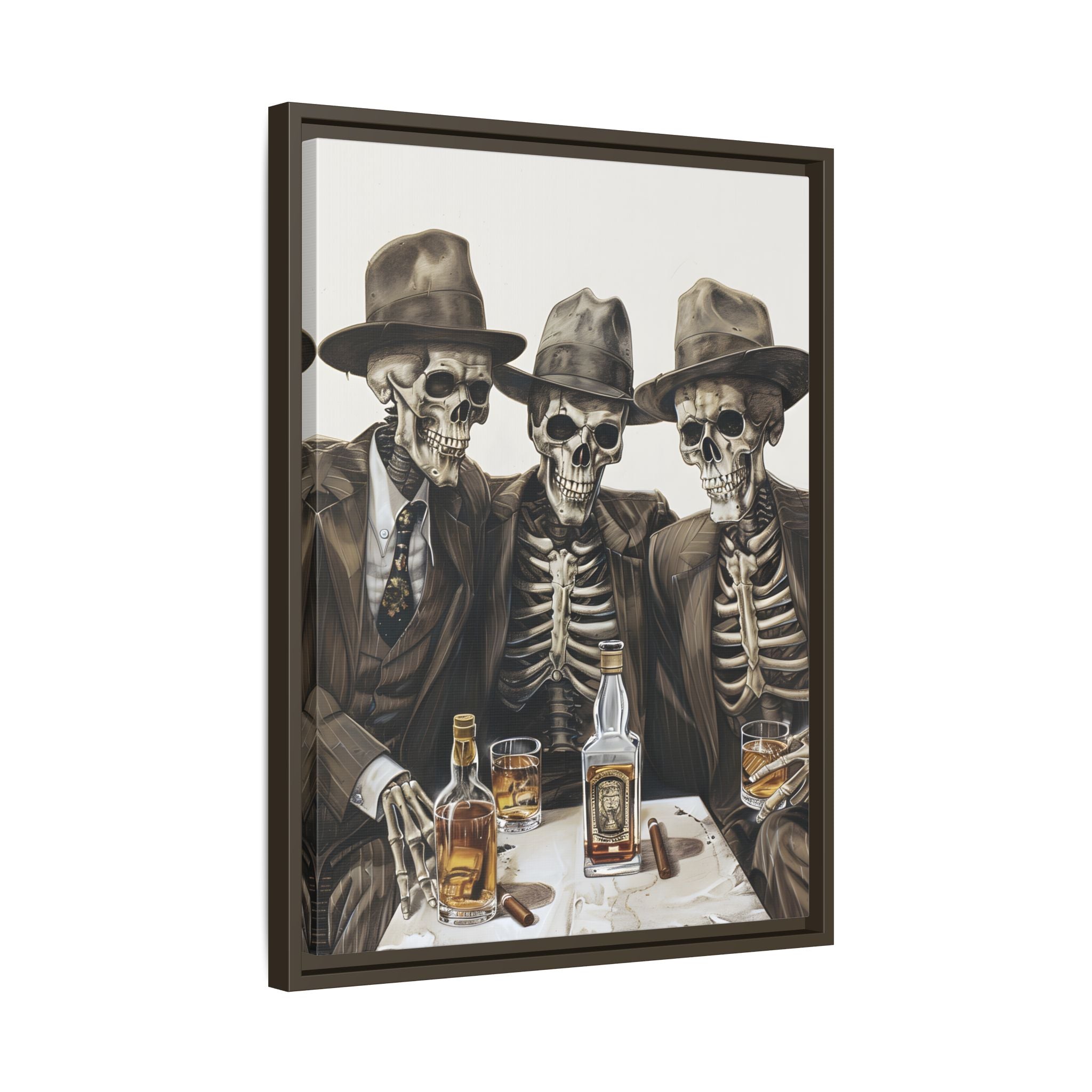 Framed Canvas - Skeleton Whiskey Gentlemen