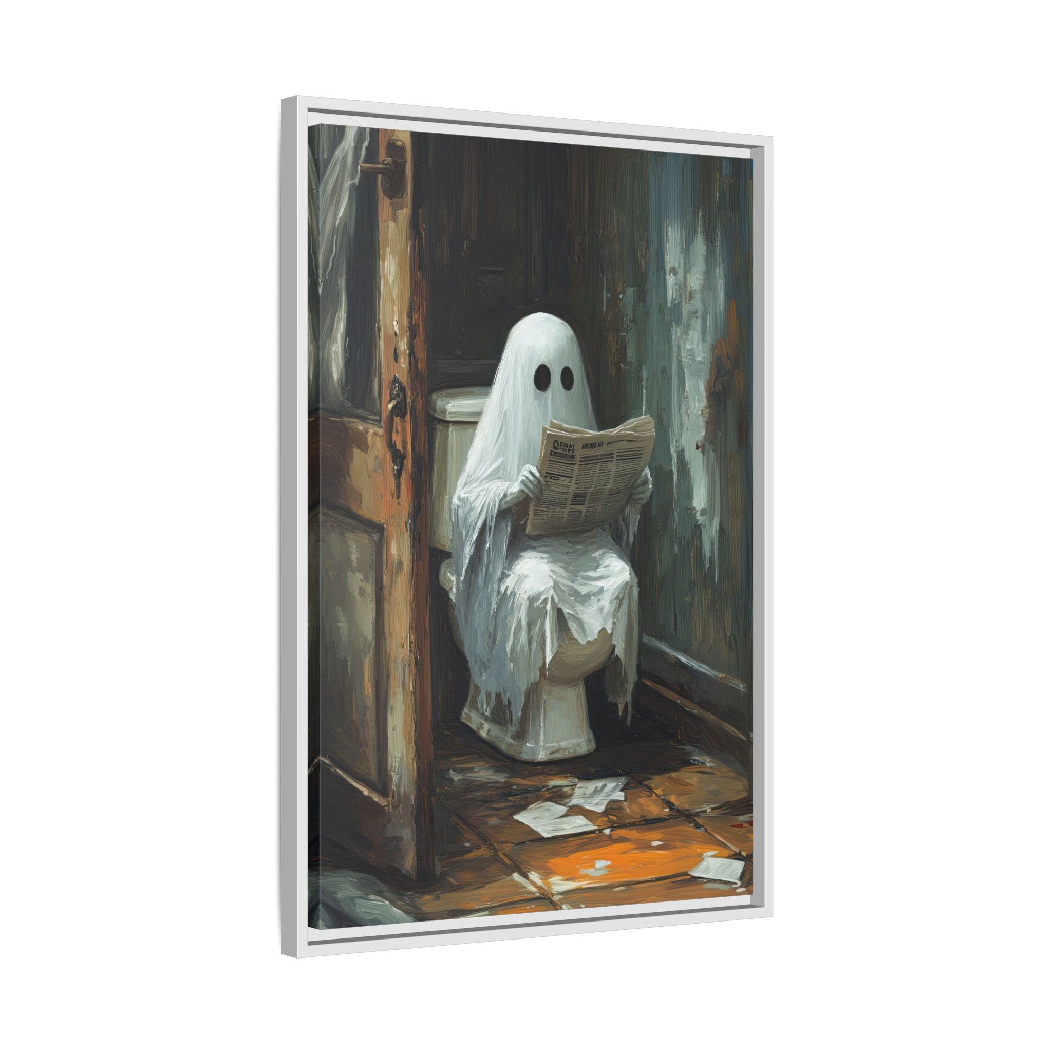 Framed Canvas - Ghostly Bathroom Break