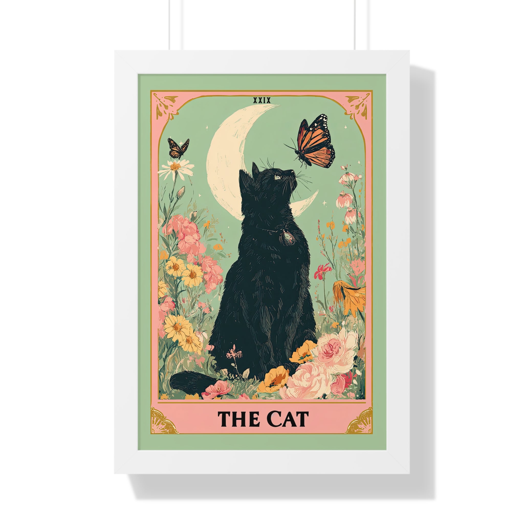 Framed Paper Print - Moonlight Familiar Tarot Cat