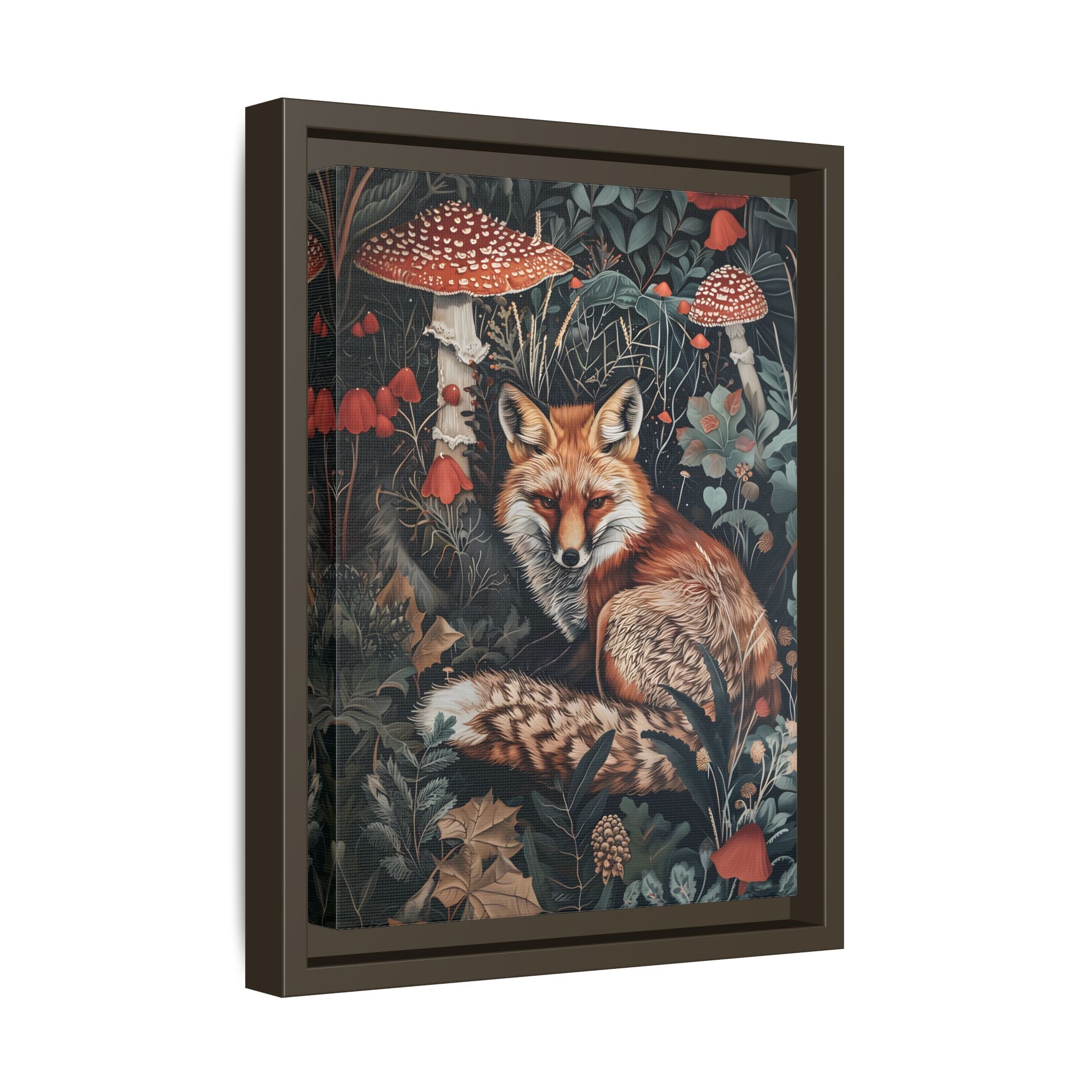 Framed Canvas - Forest Fox with Mushrooms
