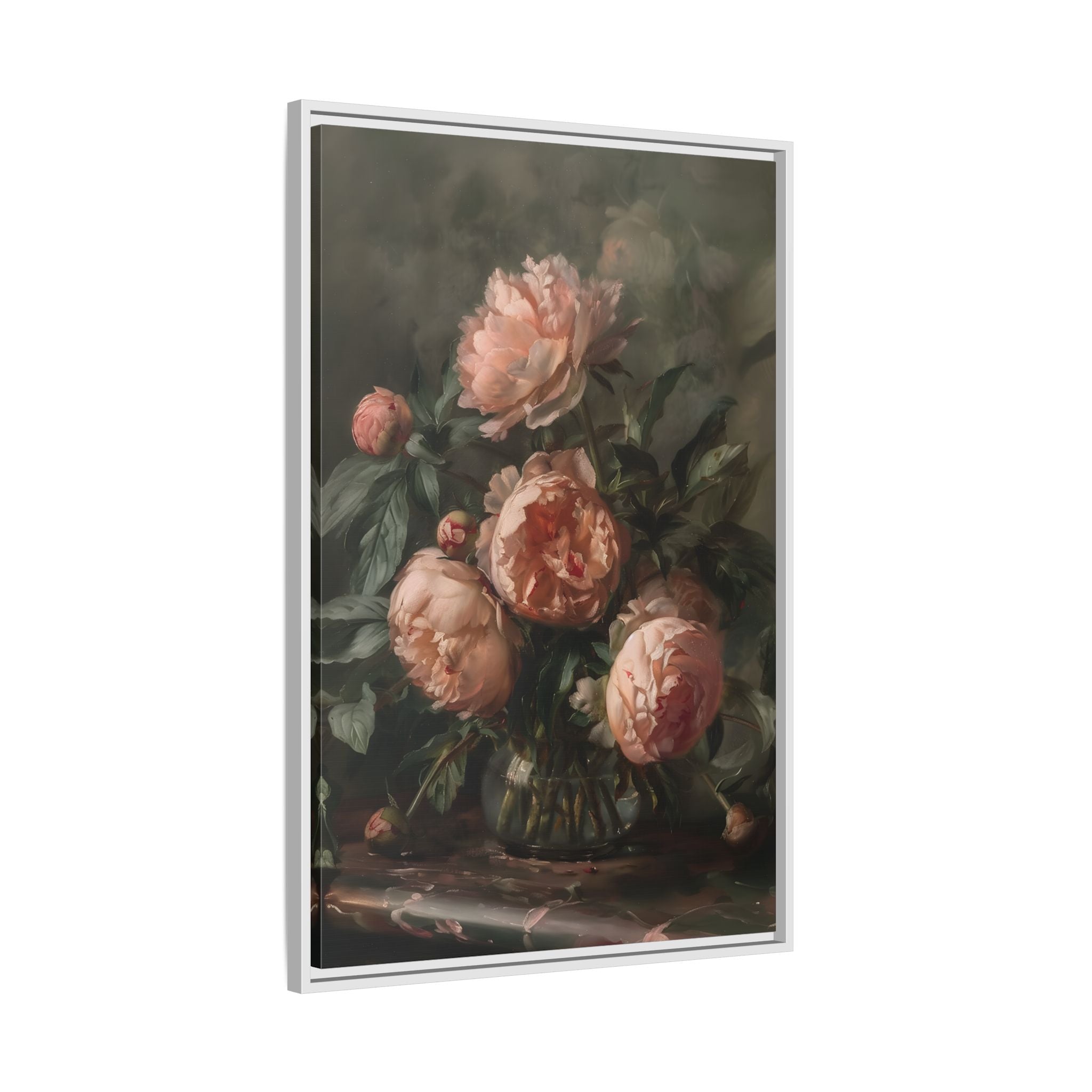 Framed Canvas - Vintage Blush Peony Bouquet