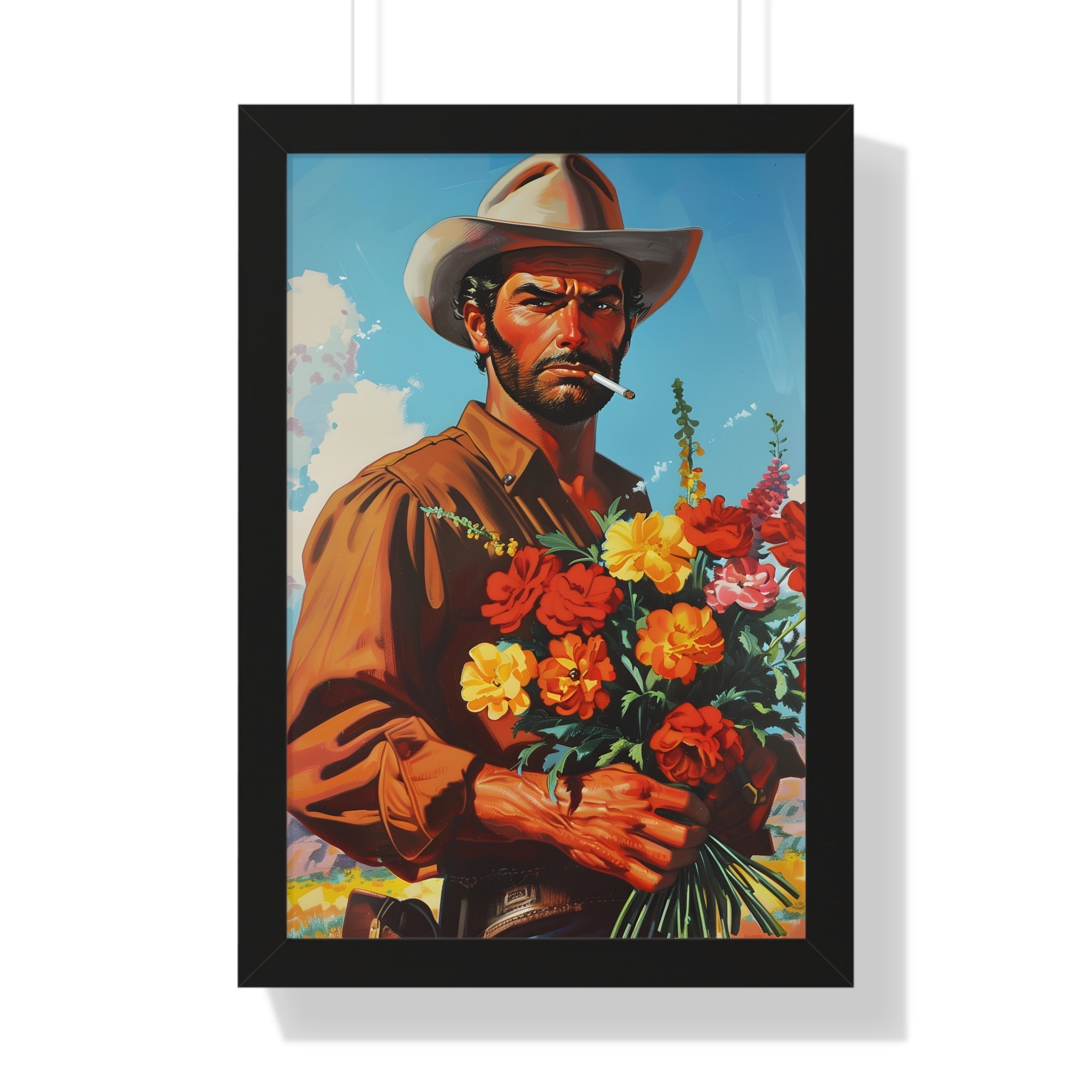 Framed Paper Print - Rugged Blooms Cowboy
