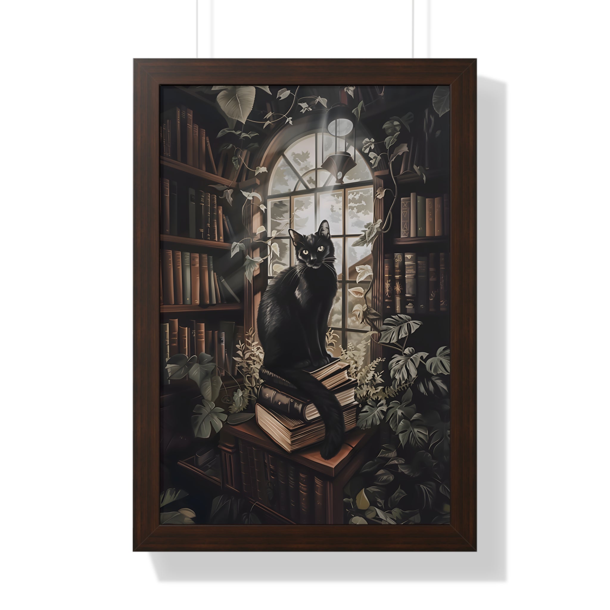 Framed Paper Print - Book Hoarder Feline Gaze