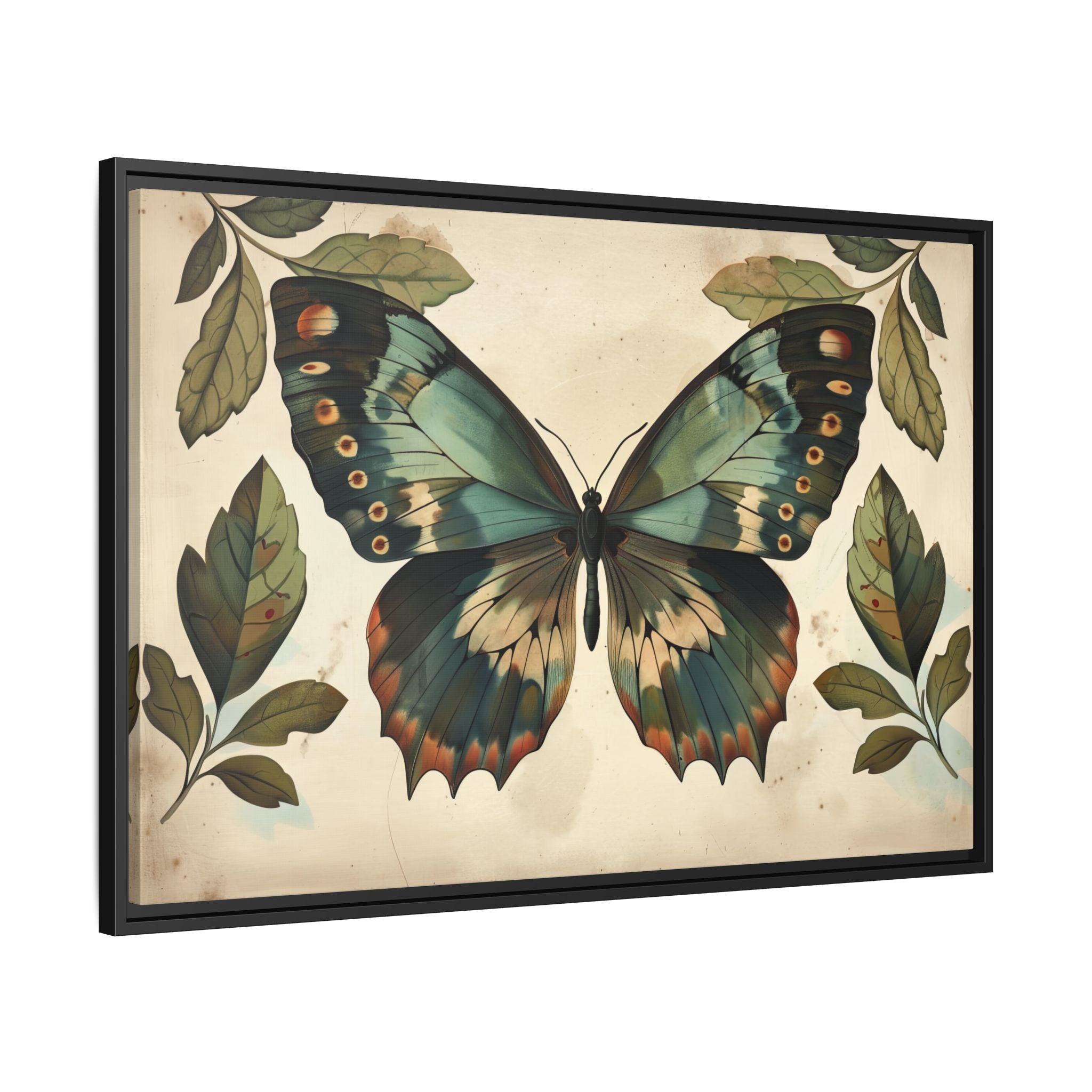 Framed Canvas - Vintage Iridescent Butterfly Bloom