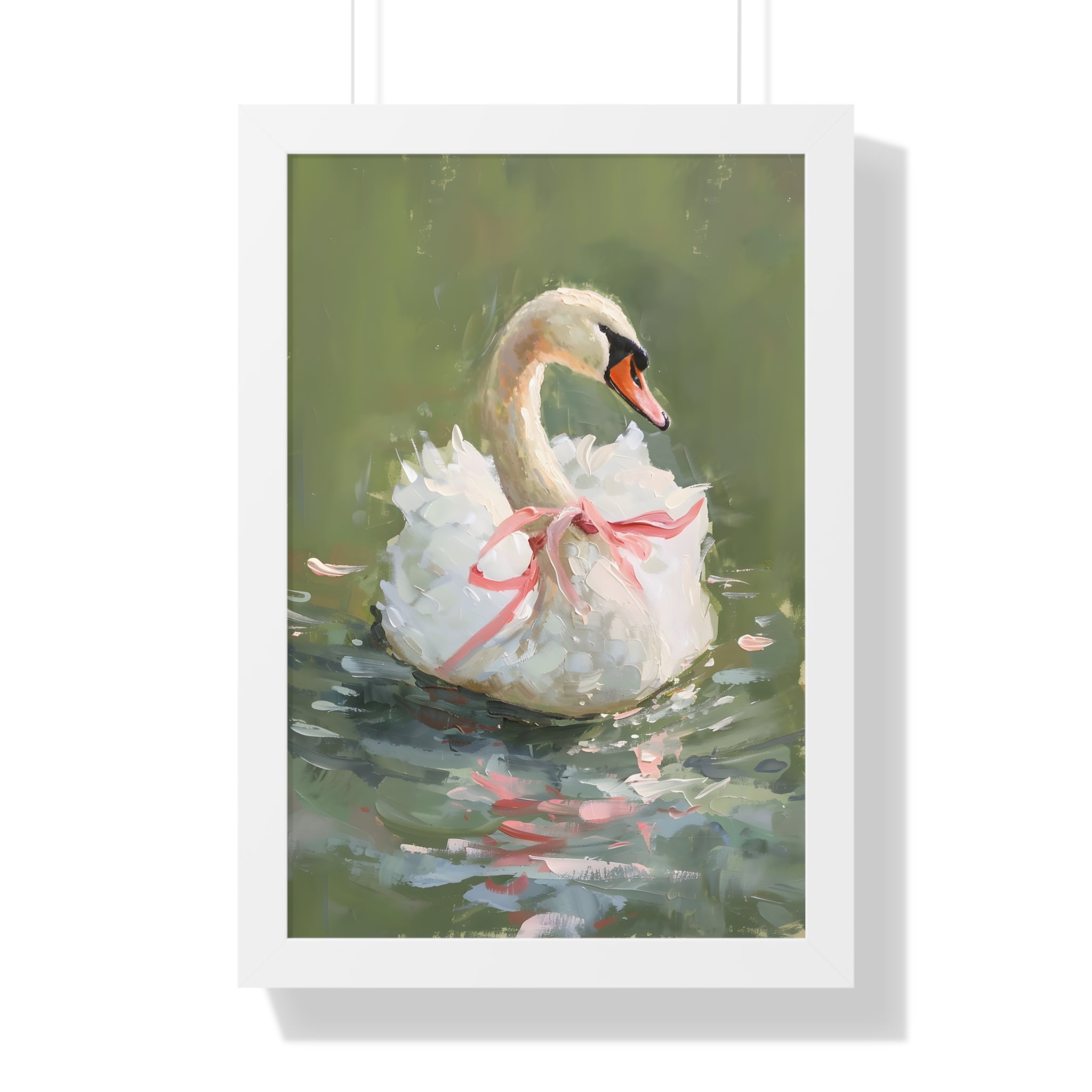 Framed Paper Print - Ballet Swan in Pink Bow