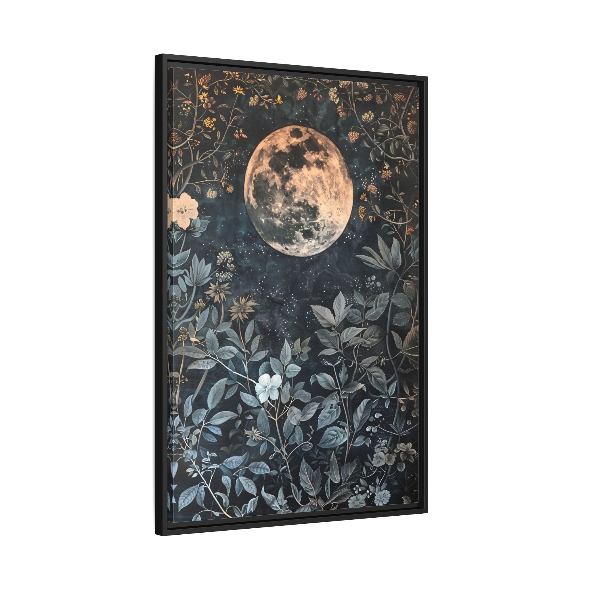 Framed Canvas - Midnight Moonlit Garden