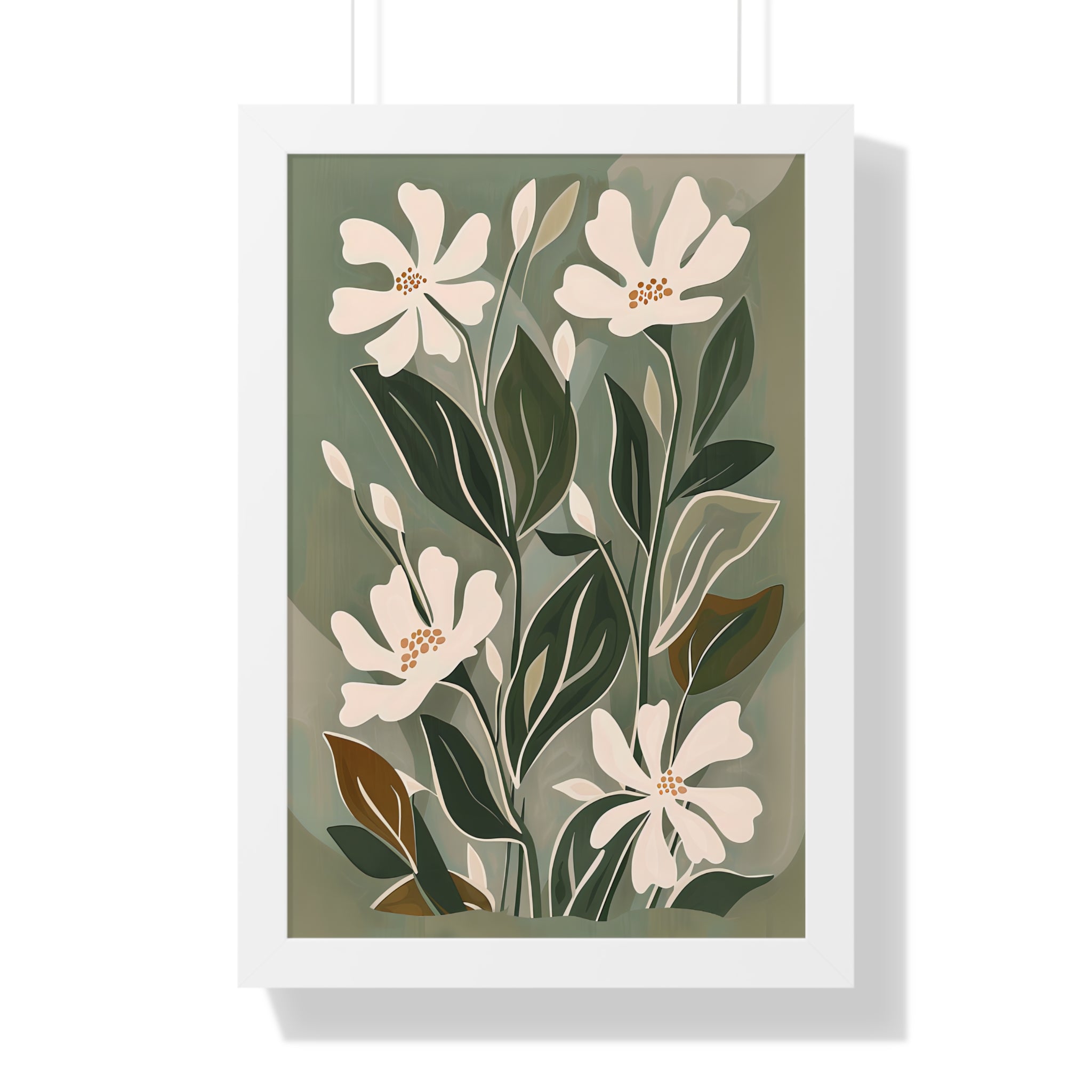 Framed Paper Print - Cream Blooms on Sage Leaves