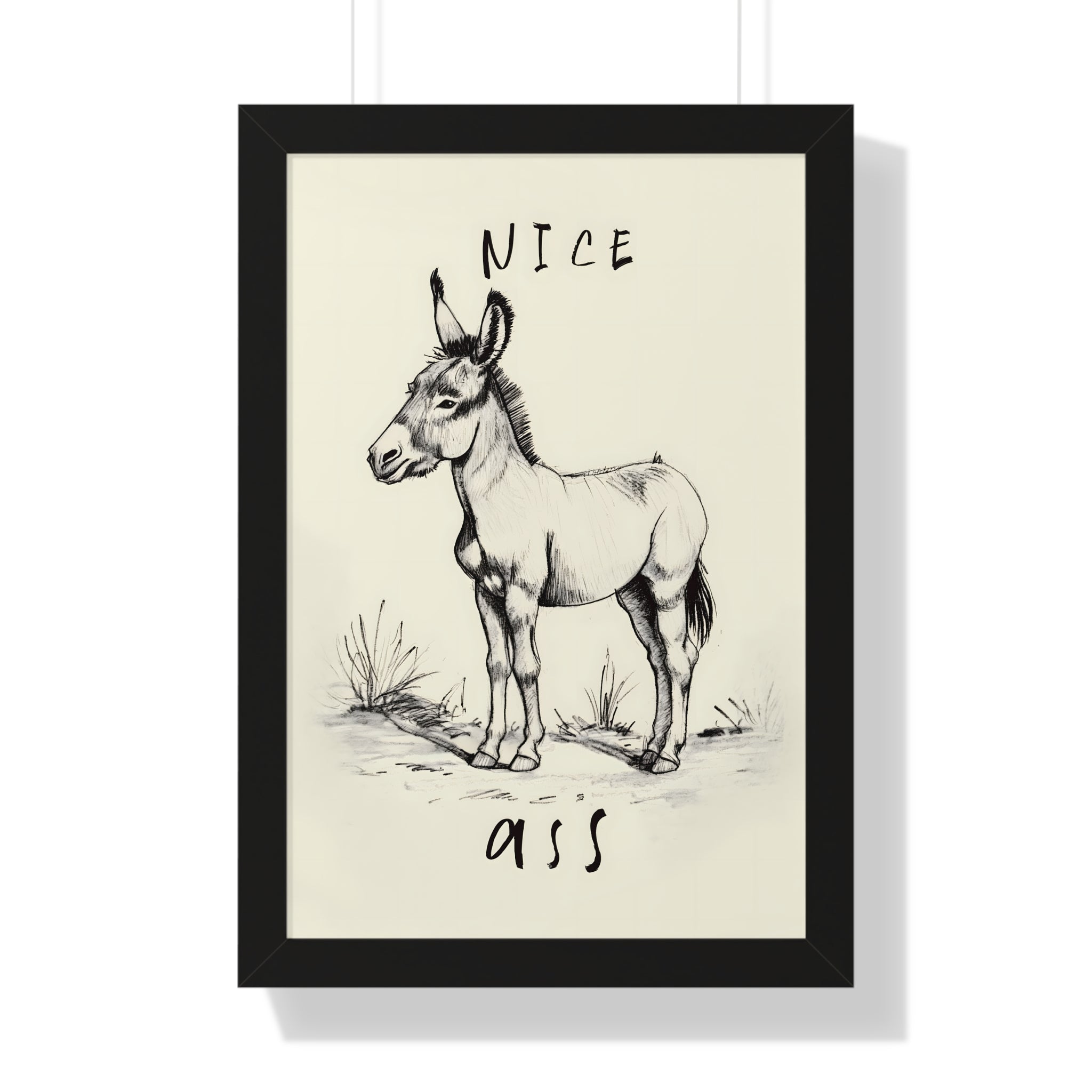 Framed Paper Print - Donkey Line Art Humor